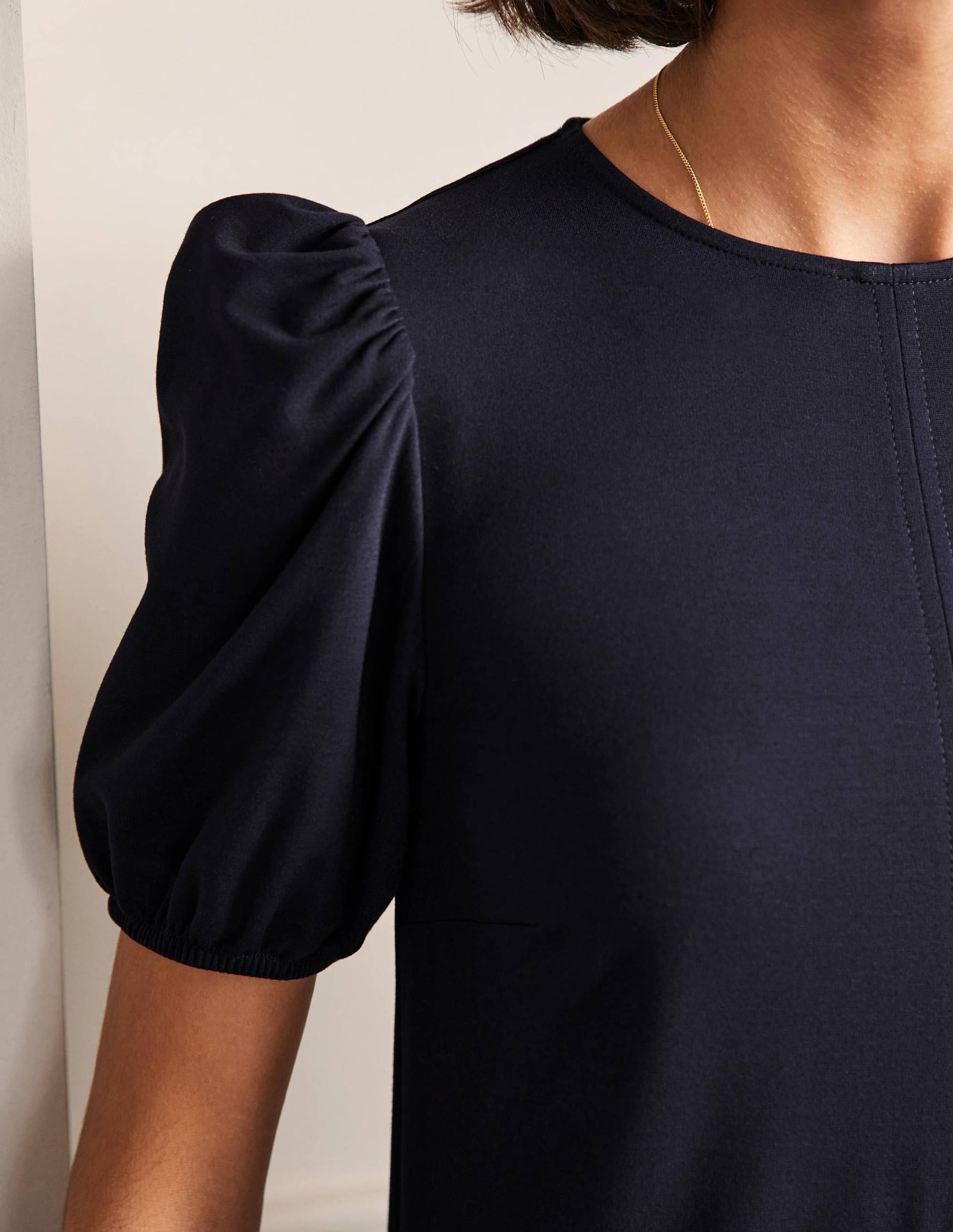 Robe fourreau en jersey à surpiqûres-Bleu marine-2