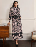 Cuffed Jersey Midi Dress-Black, Floral Heart