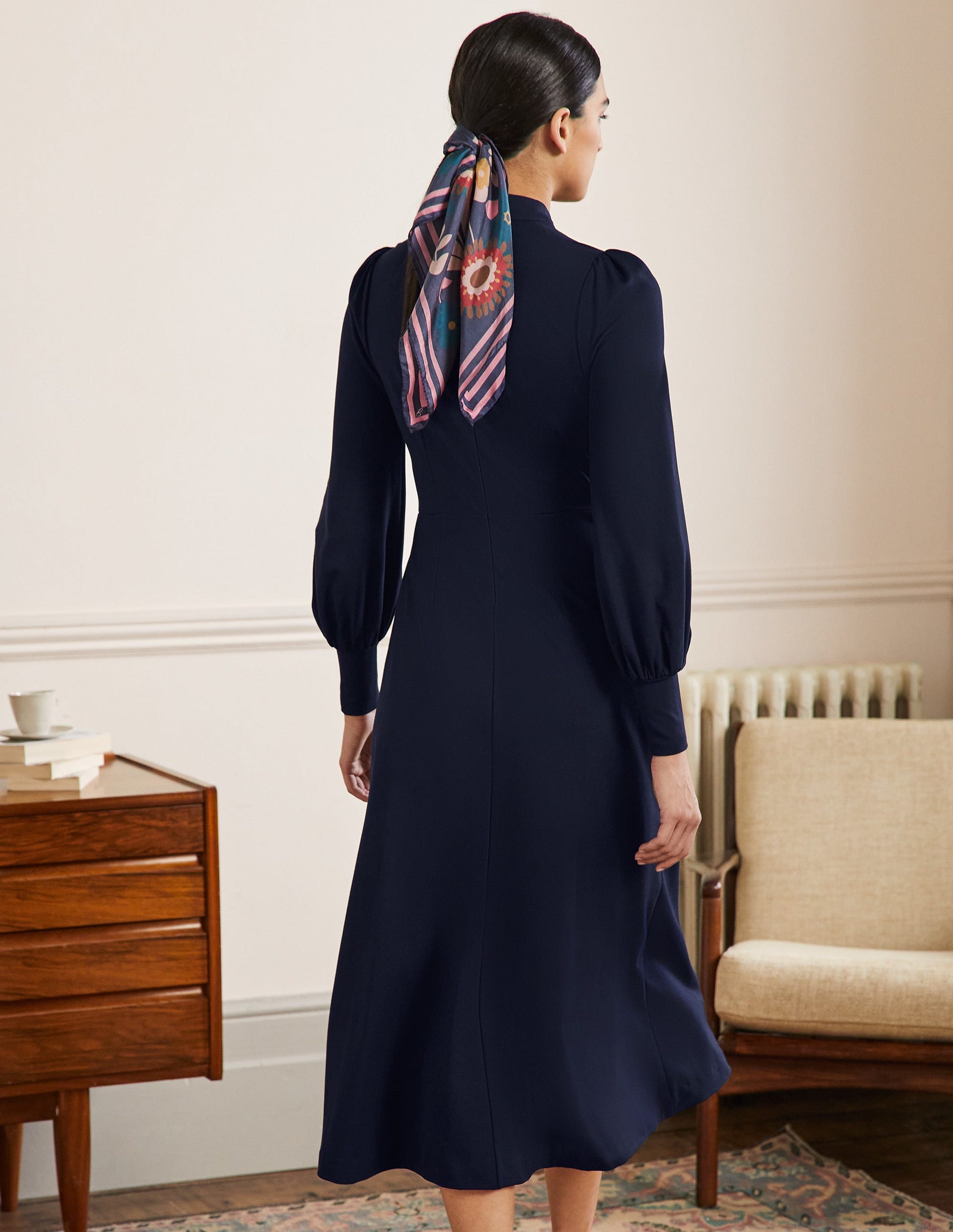 Robe midi en jersey-Bleu marine-3