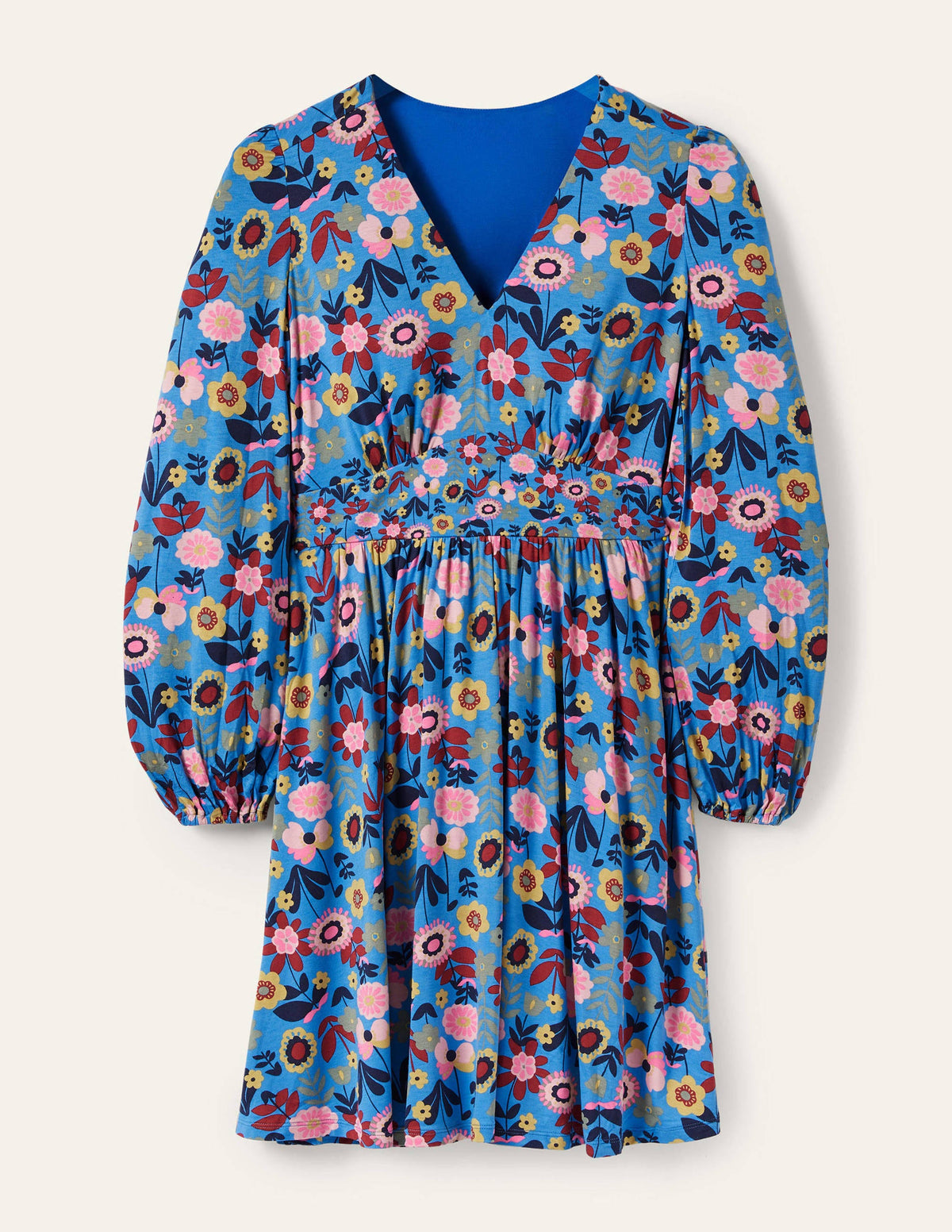 Minikleid mit V-Ausschnitt-Marokkoblau, Blüten-5