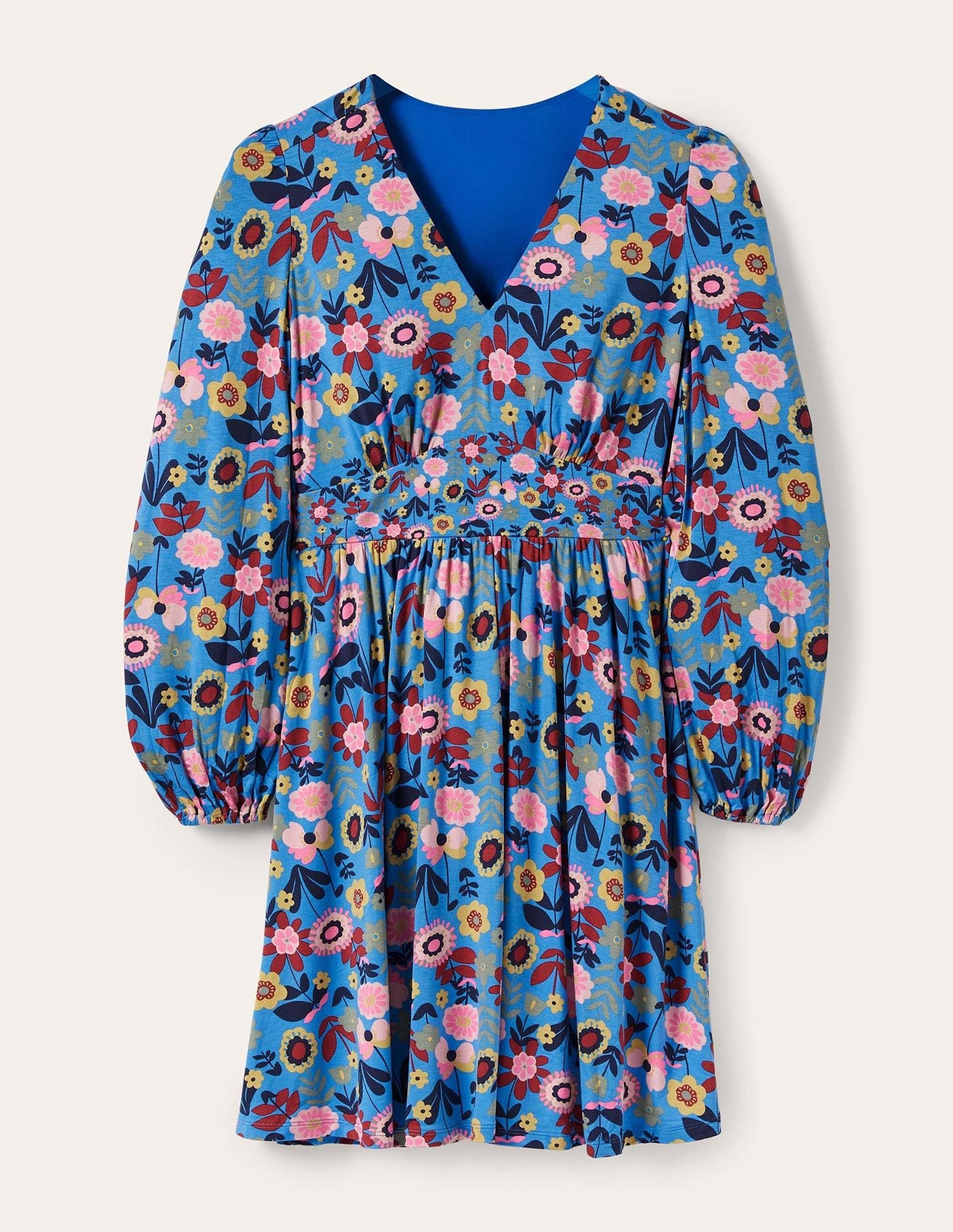 Minikleid mit V-Ausschnitt-Marokkoblau, Blüten - Image 6