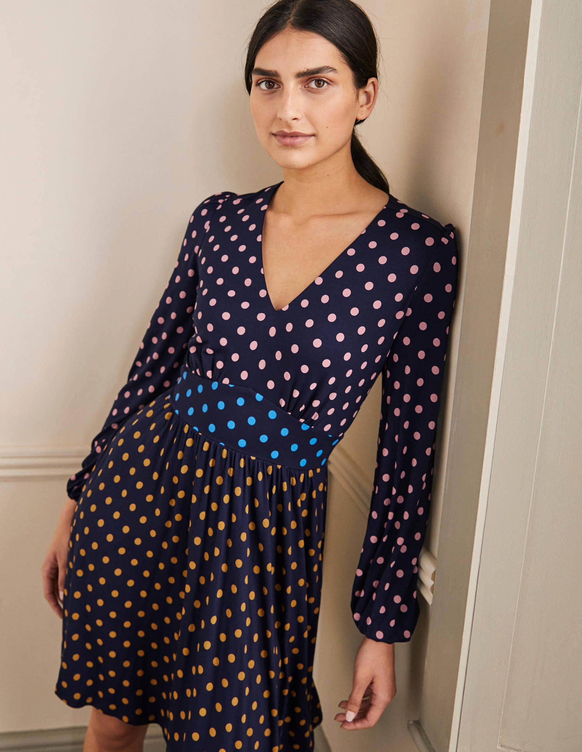 Jersey Mini Tea Dress-Navy, Regular Spot - Image 1