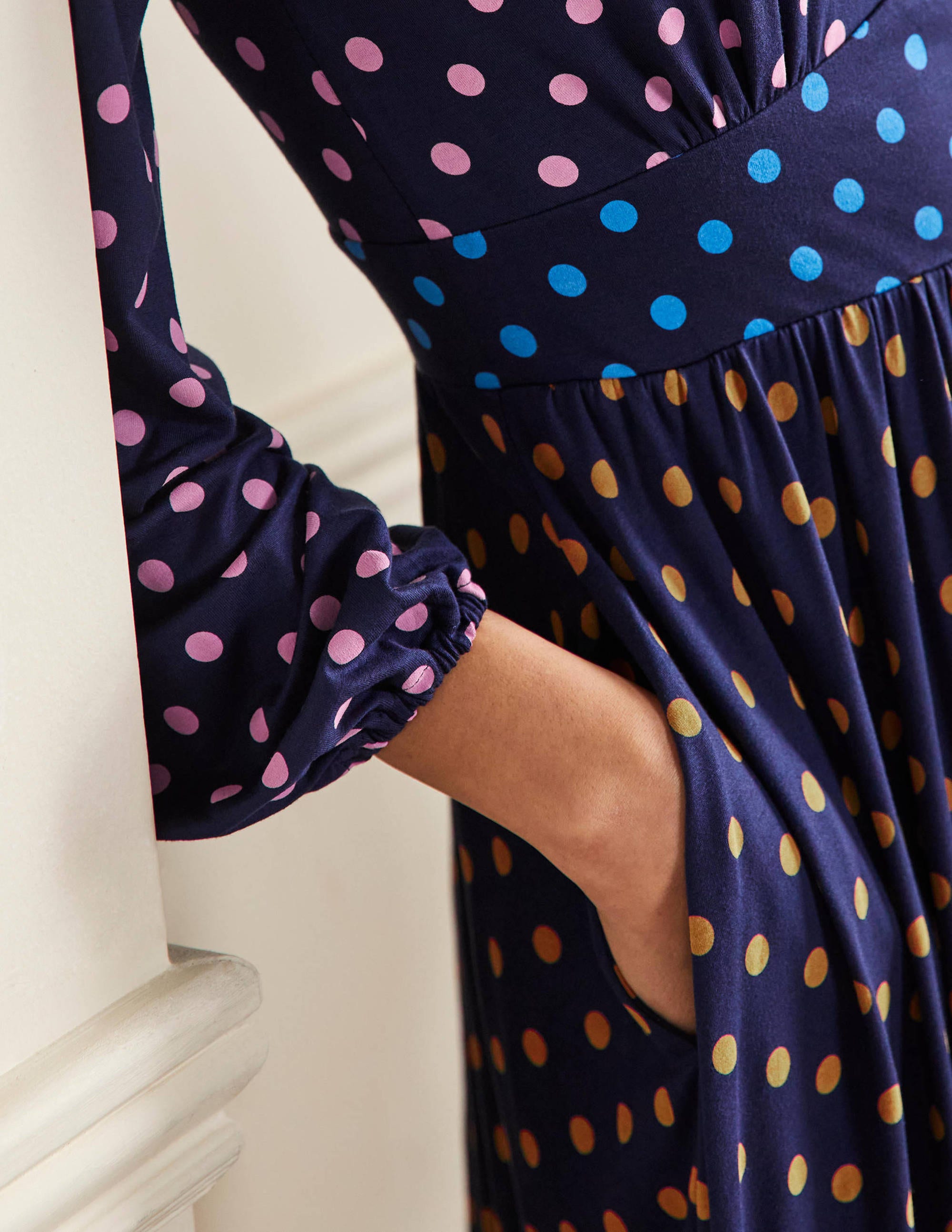 Jersey Mini Tea Dress-Navy, Regular Spot - Image 2
