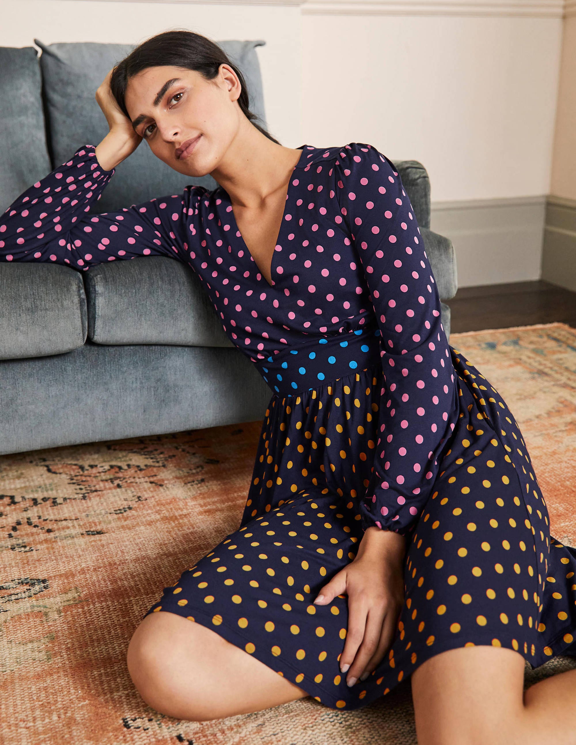 Jersey Mini Tea Dress-Navy, Regular Spot - Image 4