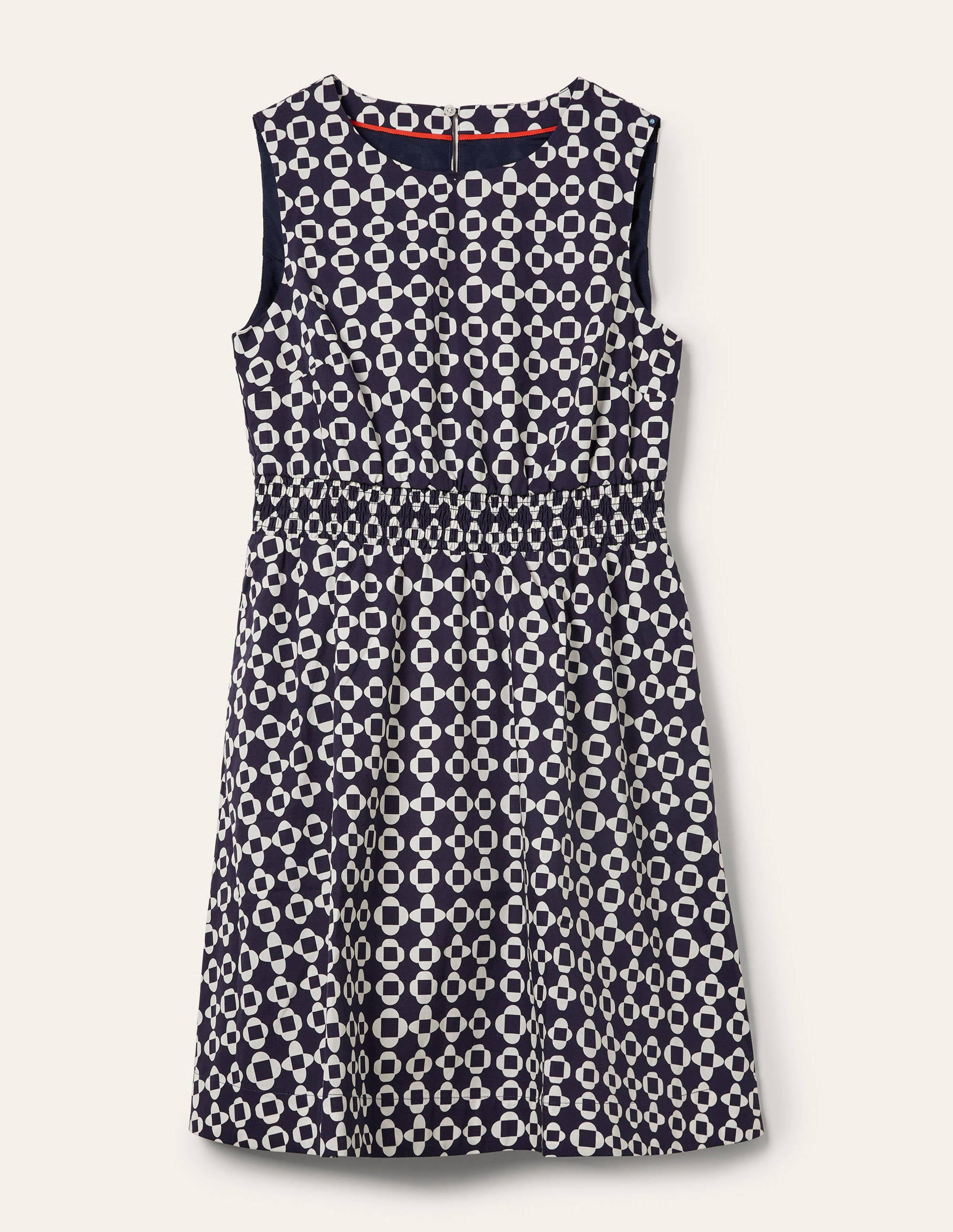 Smocked Waist Mini Dress-French Navy, Mosaic Square - Image 5