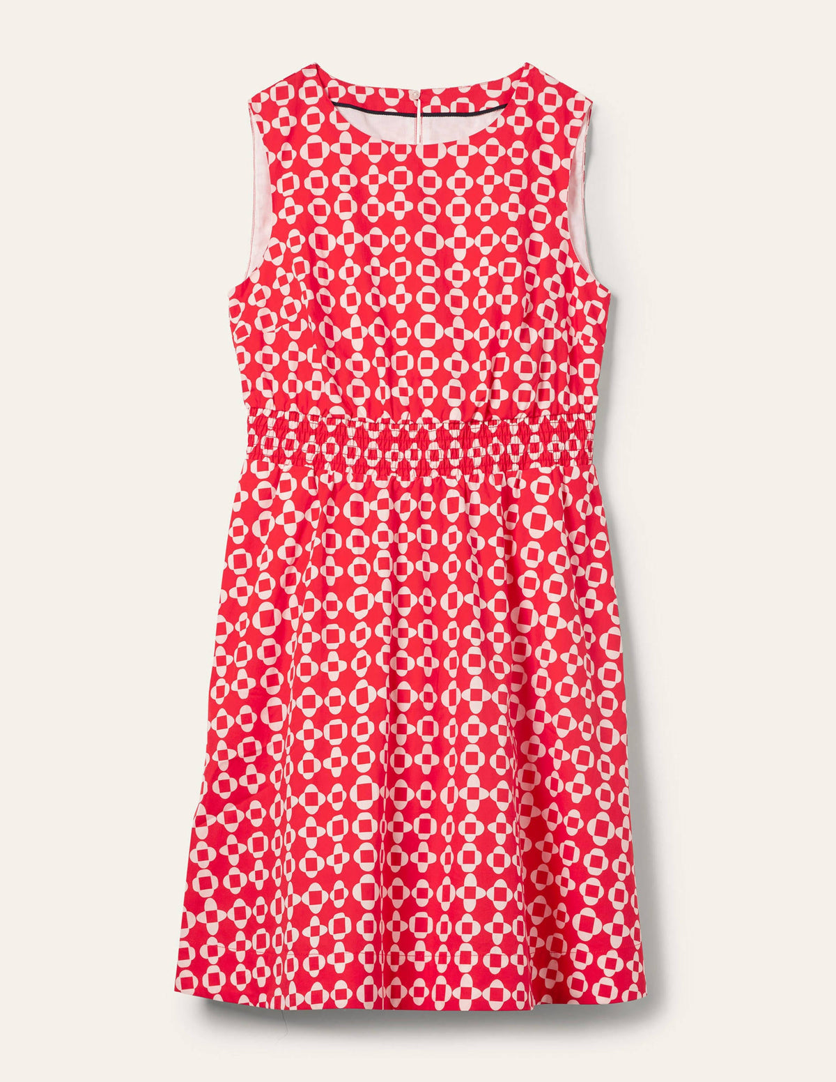 Minikleid mit gesmokter Taille-Helles Korallenrot, Mosaikmuster - Image 5