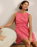 Minikleid mit gesmokter Taille-Helles Korallenrot, Mosaikmuster
