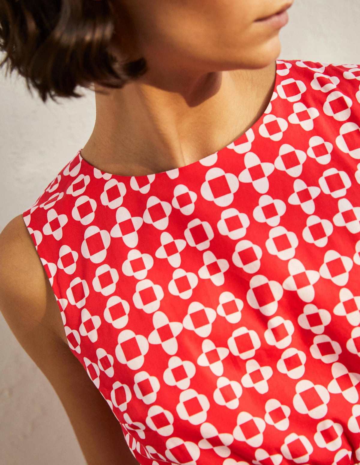 Minikleid mit gesmokter Taille-Helles Korallenrot, Mosaikmuster-2