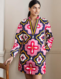 Notch Neck Mini Shift Dress-French Navy, Moroccan Diamond
