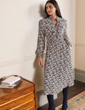 Ruffle Front Midi Dress-Black, Elegant Bloom