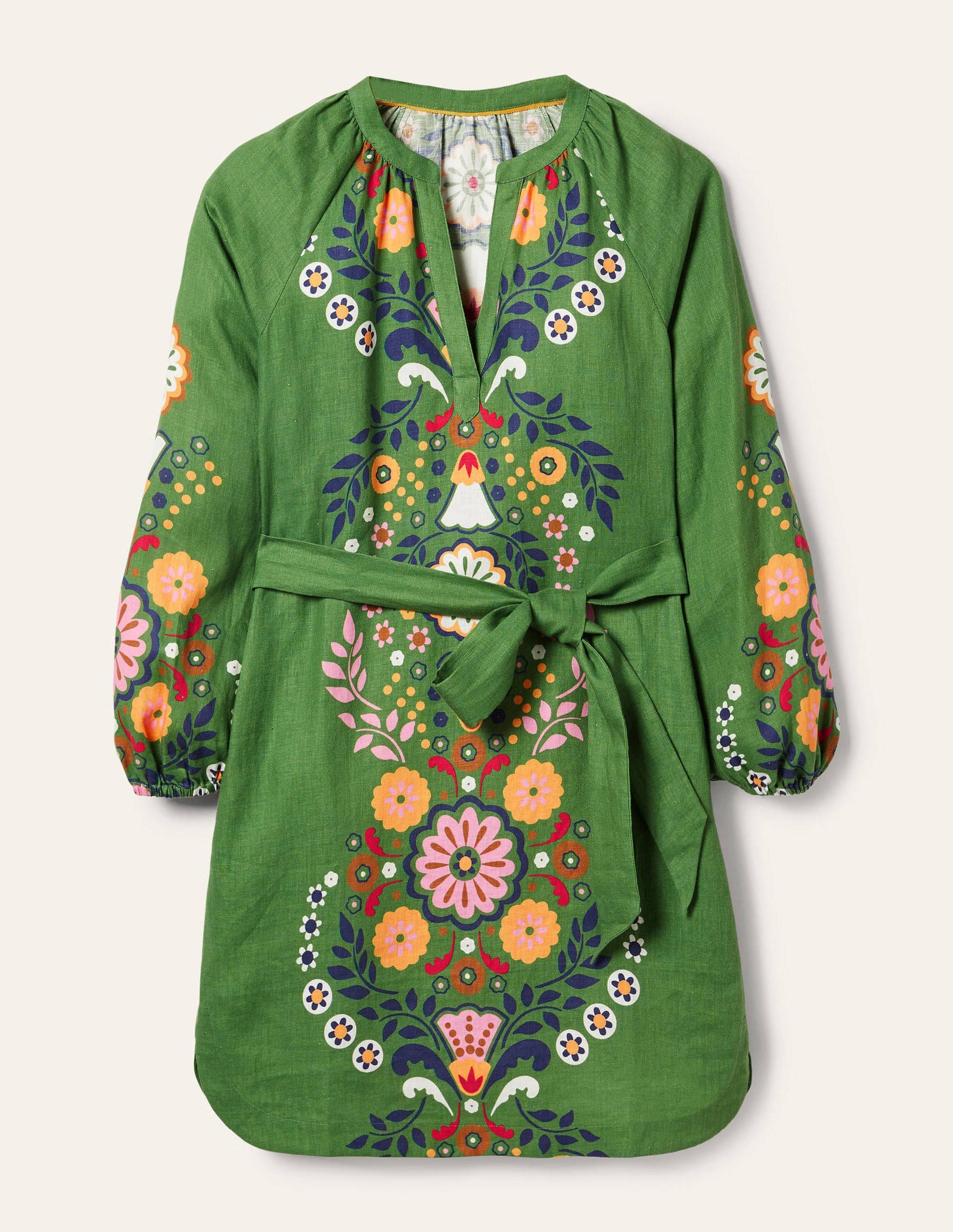 Mini-robe à col cranté en lin-Lierre anglais, motif Opulent Garden-2