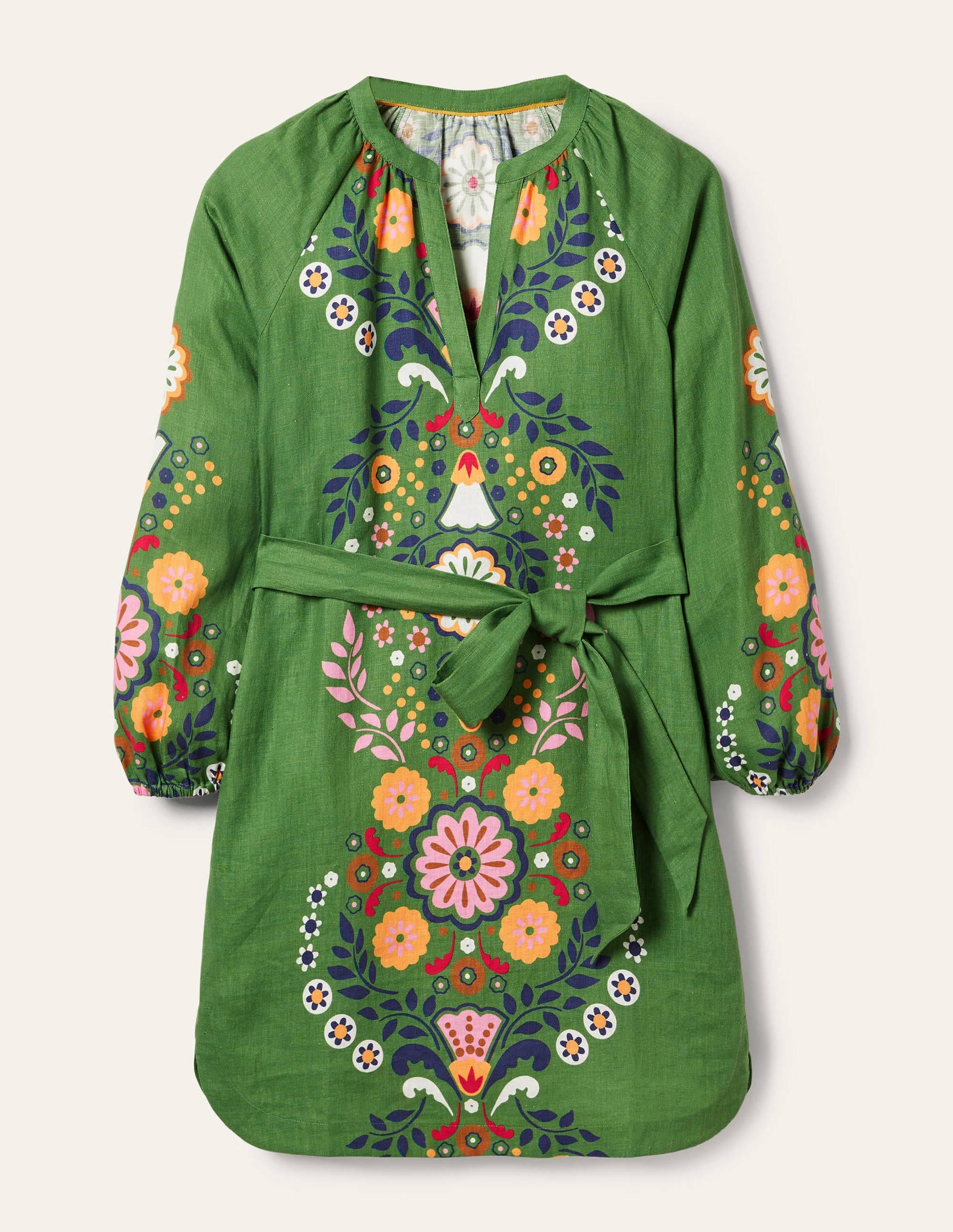 Mini-robe à col cranté en lin-Lierre anglais, motif Opulent Garden - Image 2