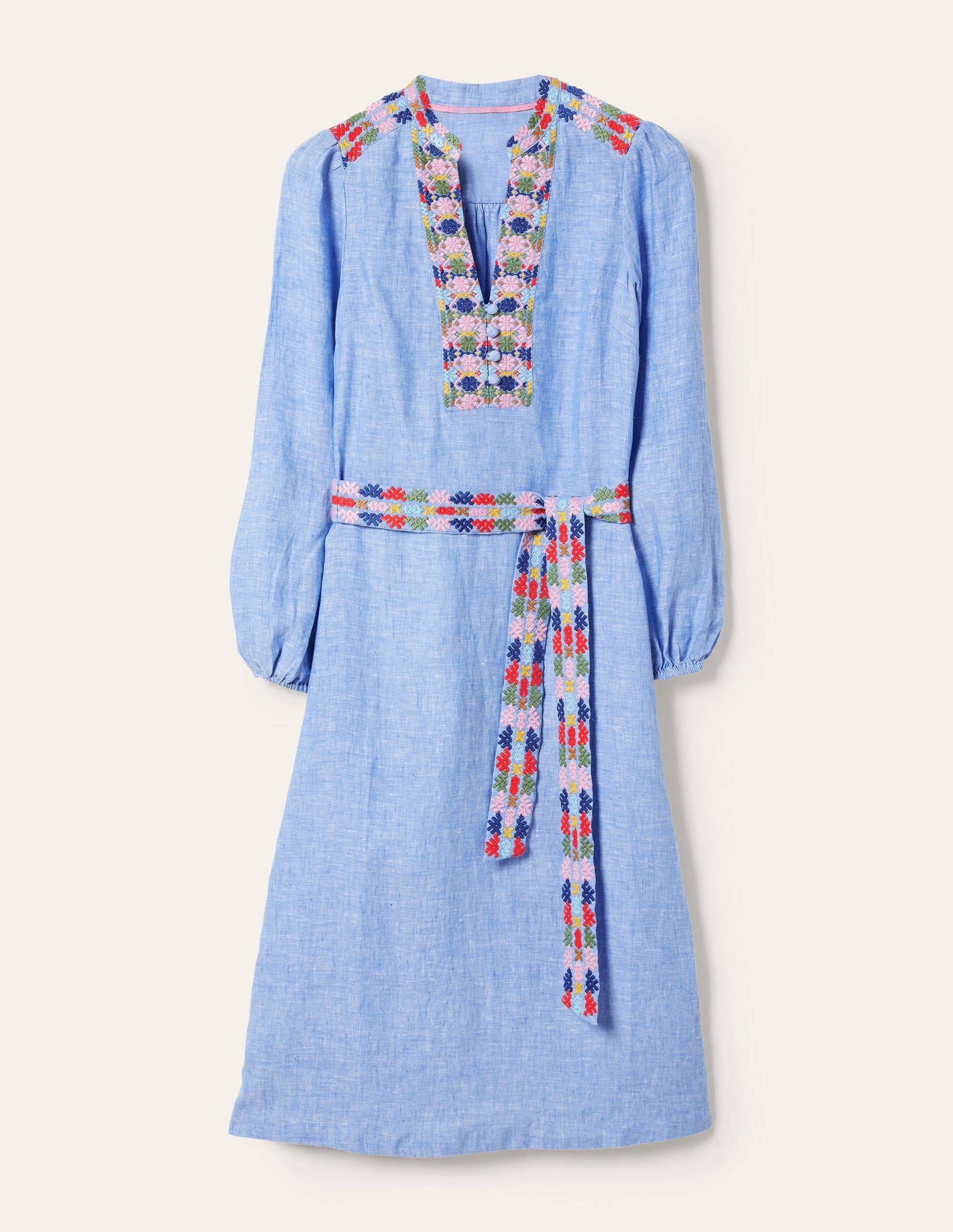 Embroidered Midi Kaftan-Chambray-5