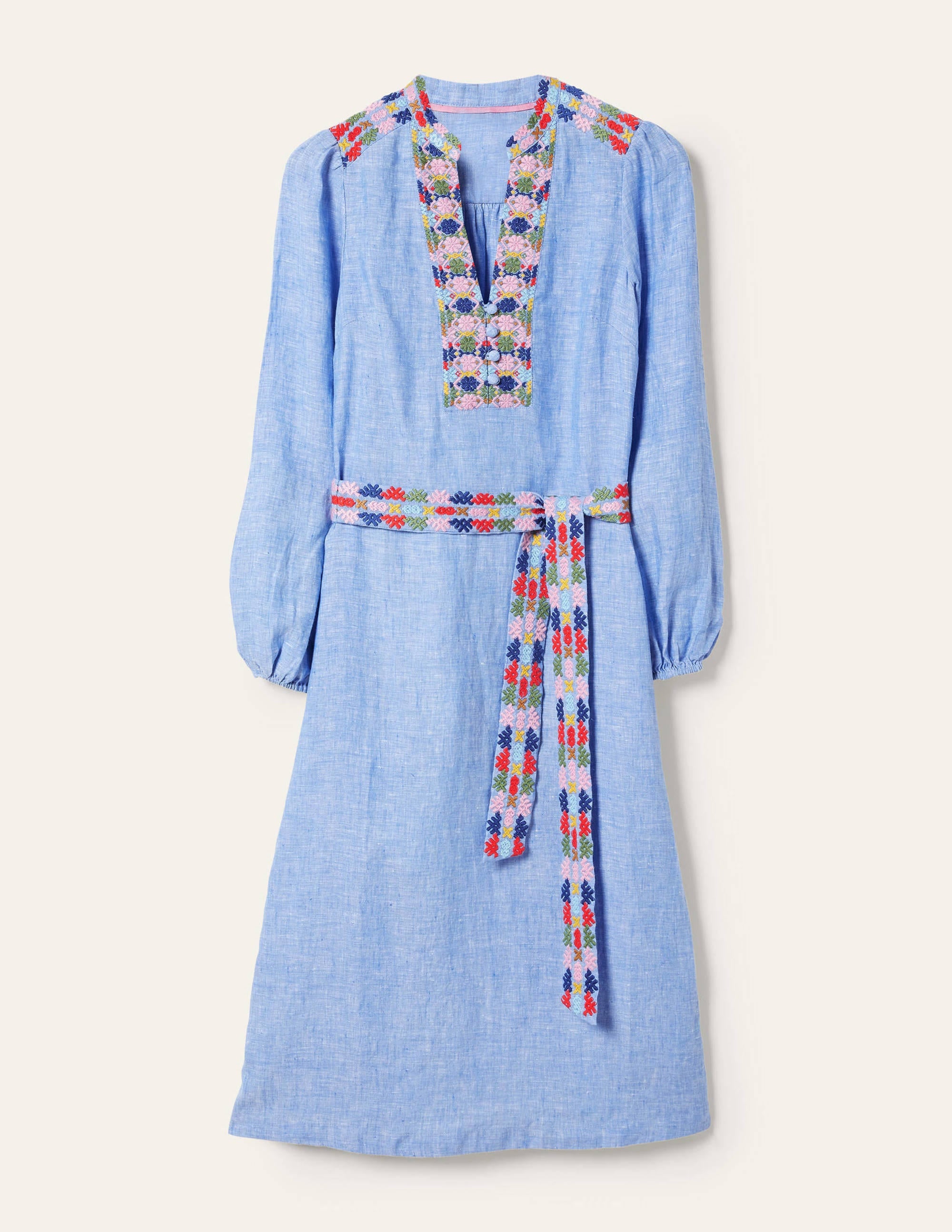 Embroidered Midi Kaftan-Chambray - Image 5