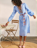 Embroidered Midi Kaftan-Chambray