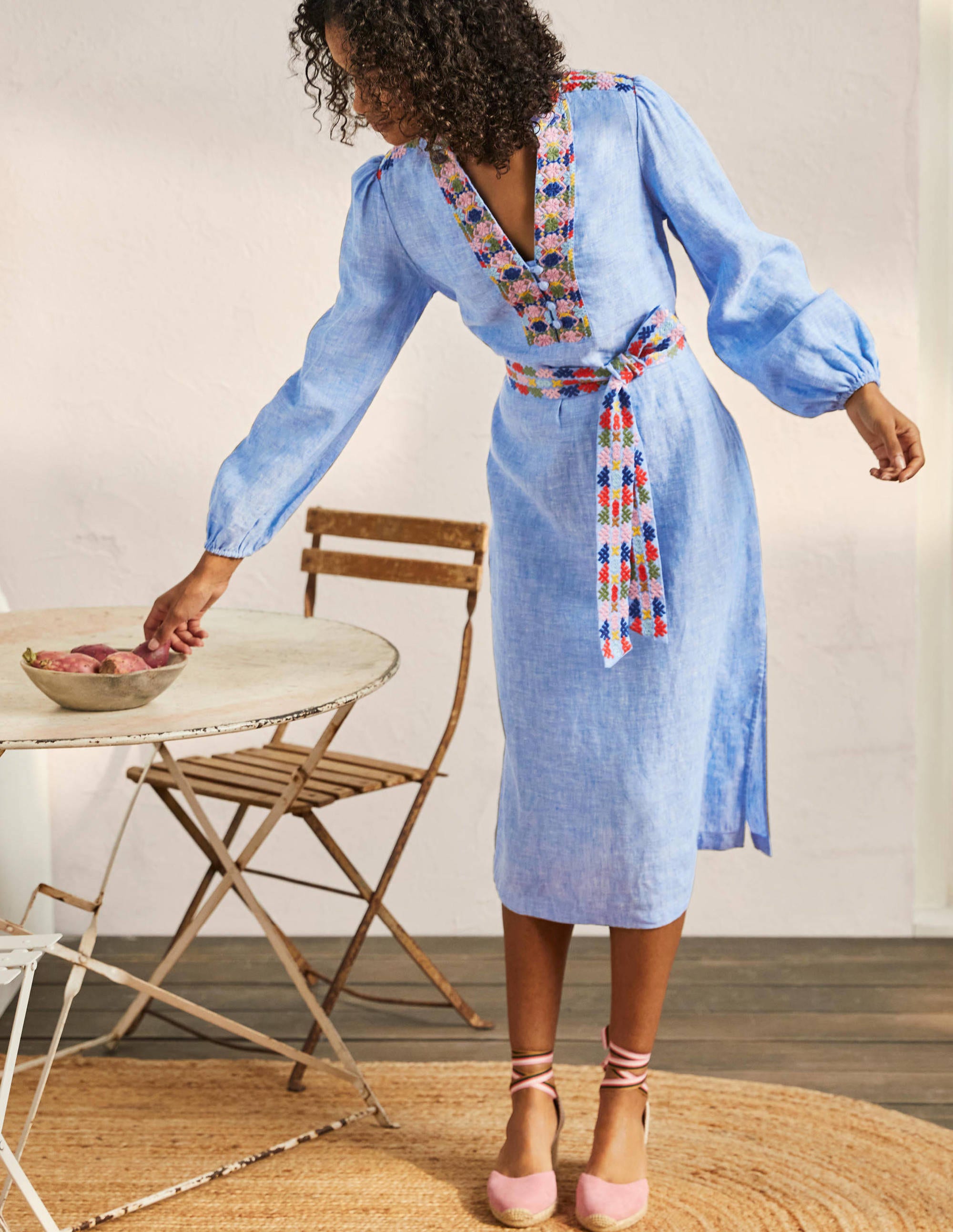 Embroidered Midi Kaftan-Chambray - Image 1