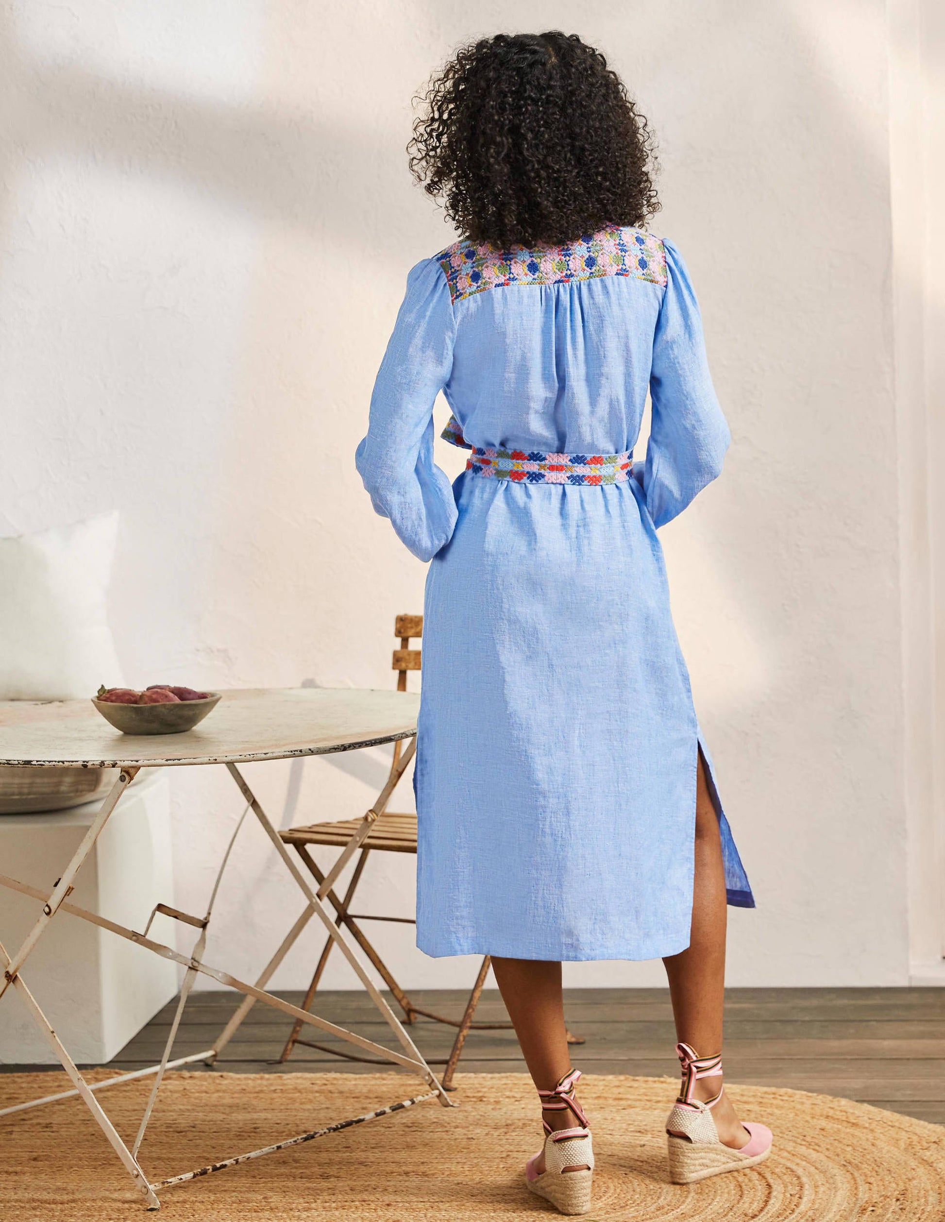 Embroidered Midi Kaftan-Chambray-3