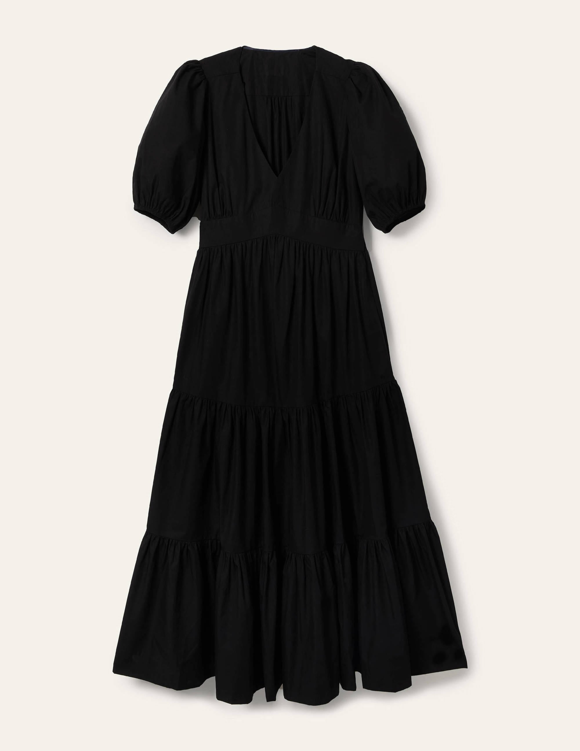 Robe longue volantée à manches bouffantes-Noir - Image 5