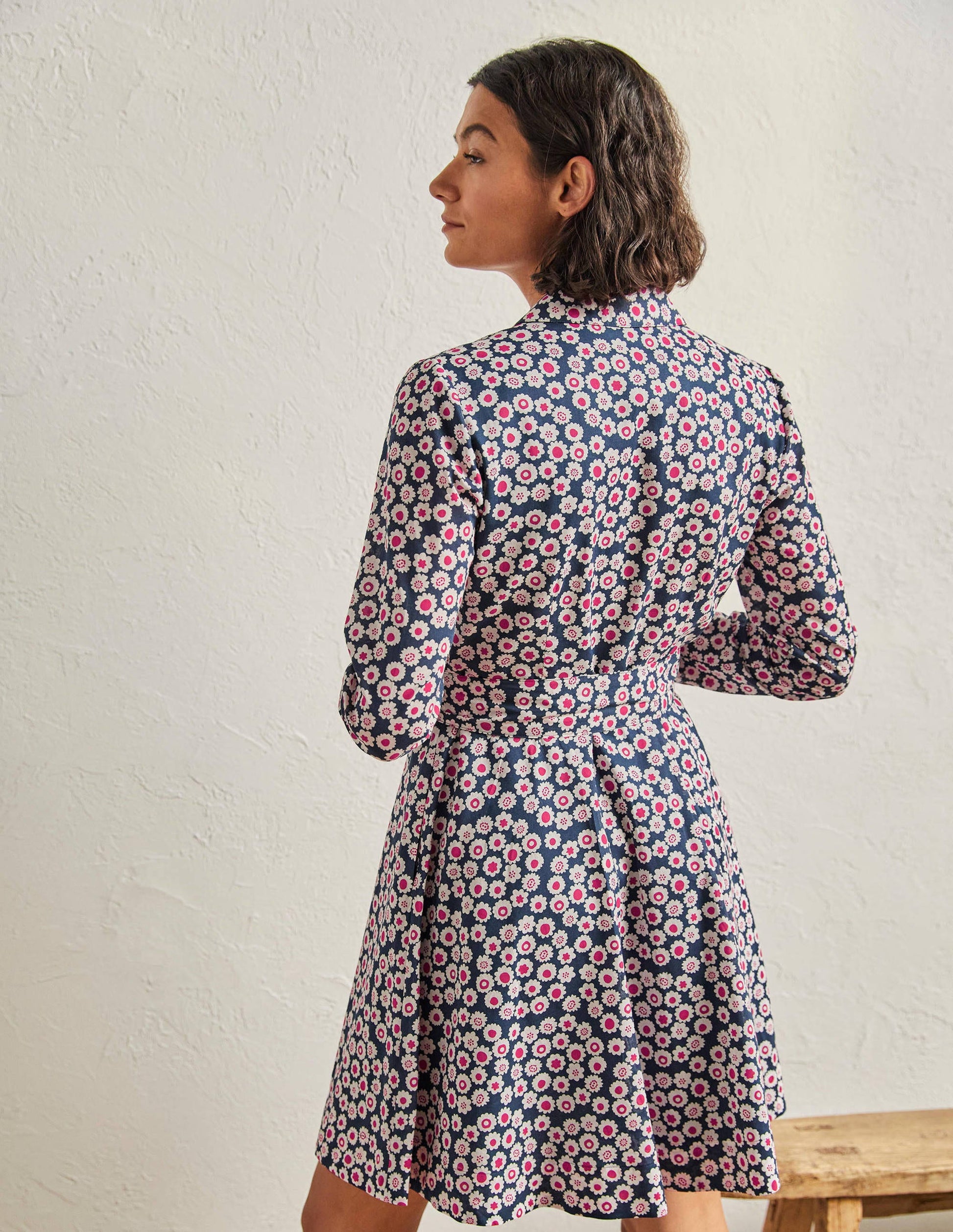 Hemdblusenkleid aus Baumwolle-Französisches Navy, Filigranes Wirbelmuster-3