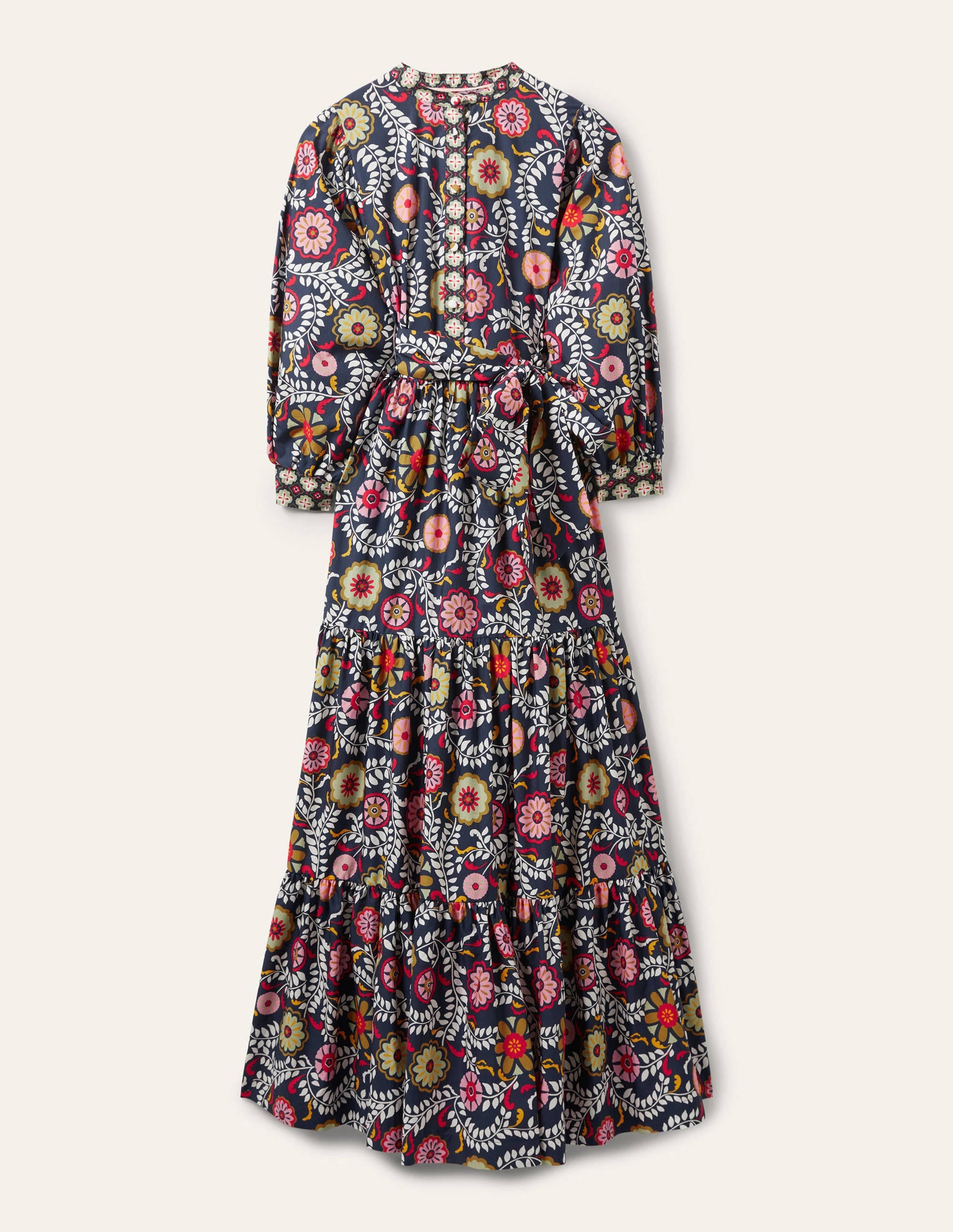 Robe longue Ava à volants-Bleu marine foncé, motif Opulent Garden - Image 5