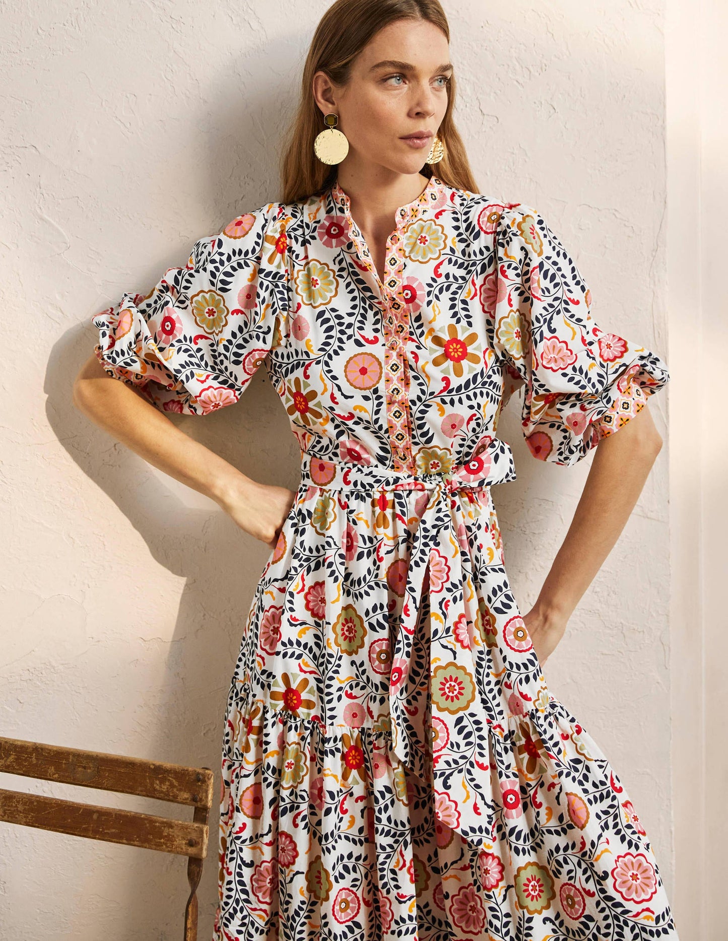 Ava Maxikleid mit Stufen-Naturweiß, Üppiger Garten
