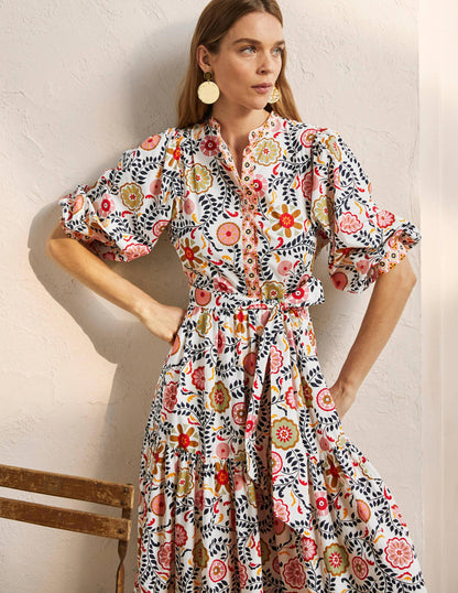 Ava Maxikleid mit Stufen-Naturweiß, Üppiger Garten-1