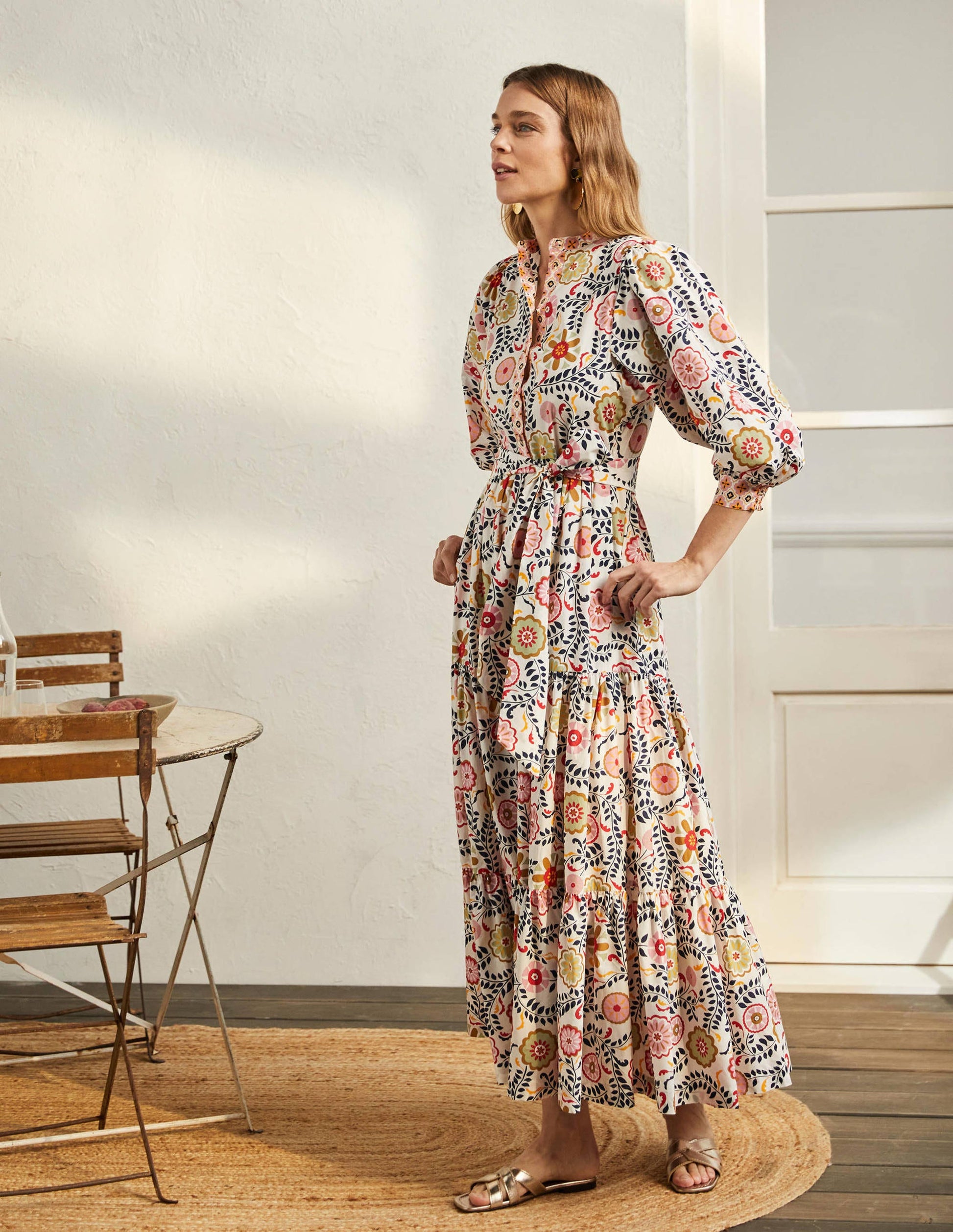 Ava Maxikleid mit Stufen-Naturweiß, Üppiger Garten-3