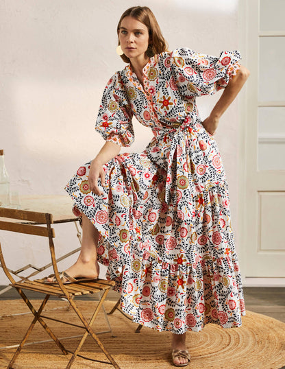 Ava Maxikleid mit Stufen-Naturweiß, Üppiger Garten-4