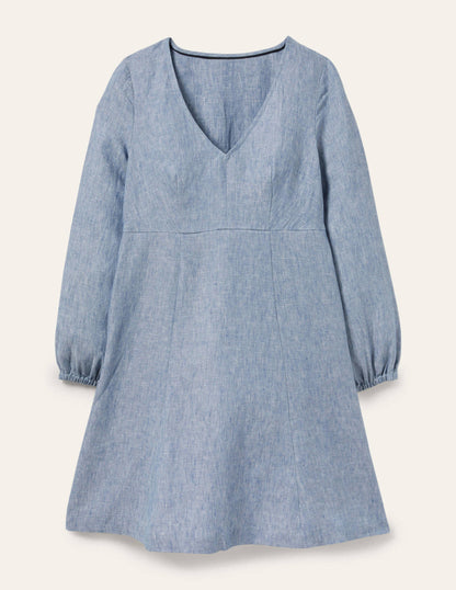 Ausgestelltes Minikleid mit V-Ausschnitt-Faux-Uni-5