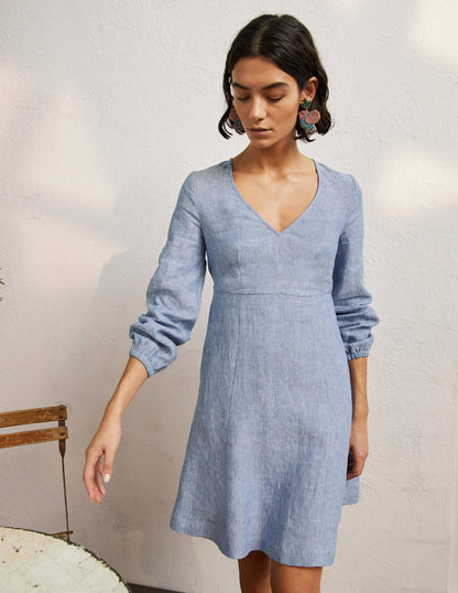 Ausgestelltes Minikleid mit V-Ausschnitt-Faux-Uni-4