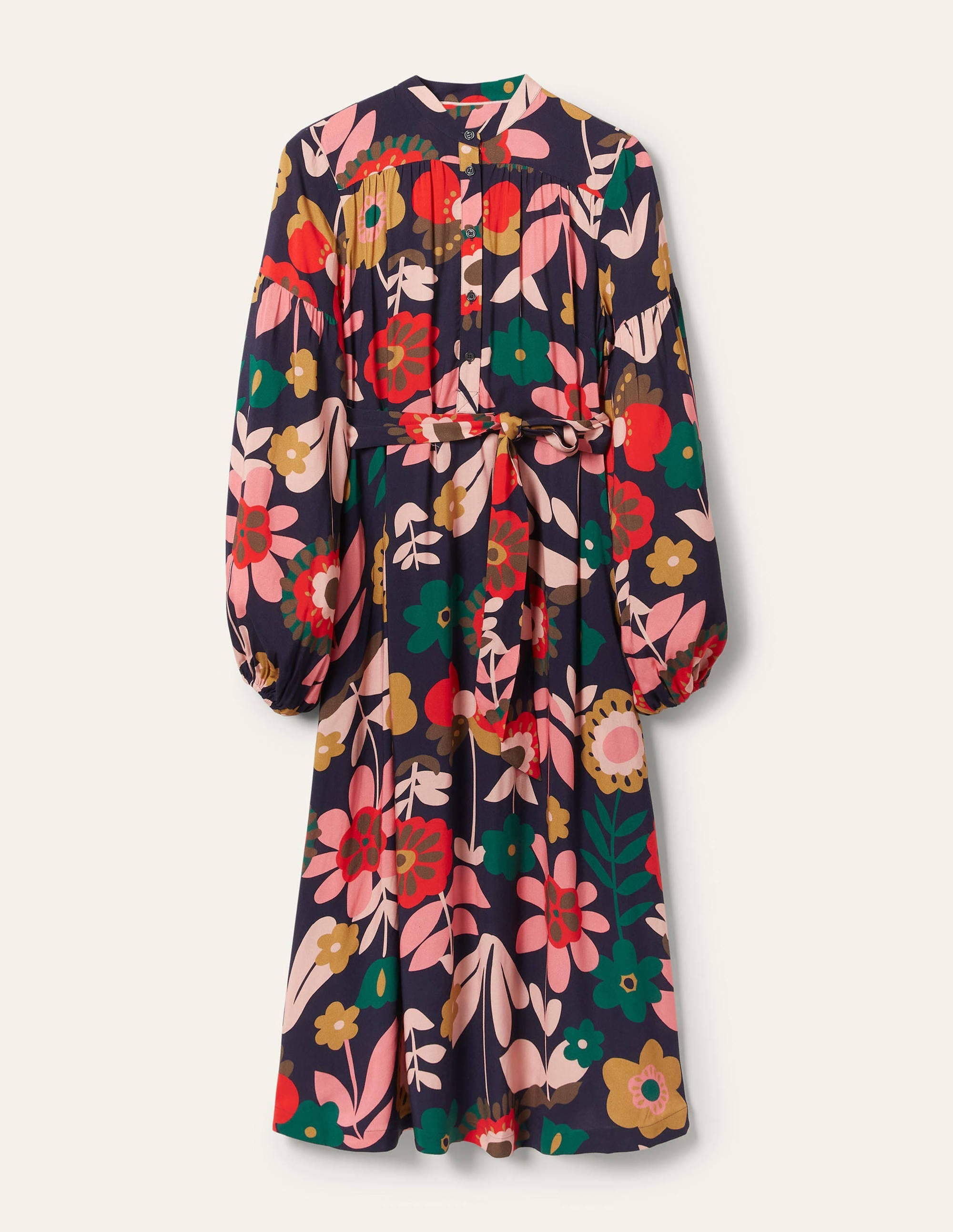 Robe midi à manches blousantes-Bleu marine foncé, motif Flora Bloom - Image 5