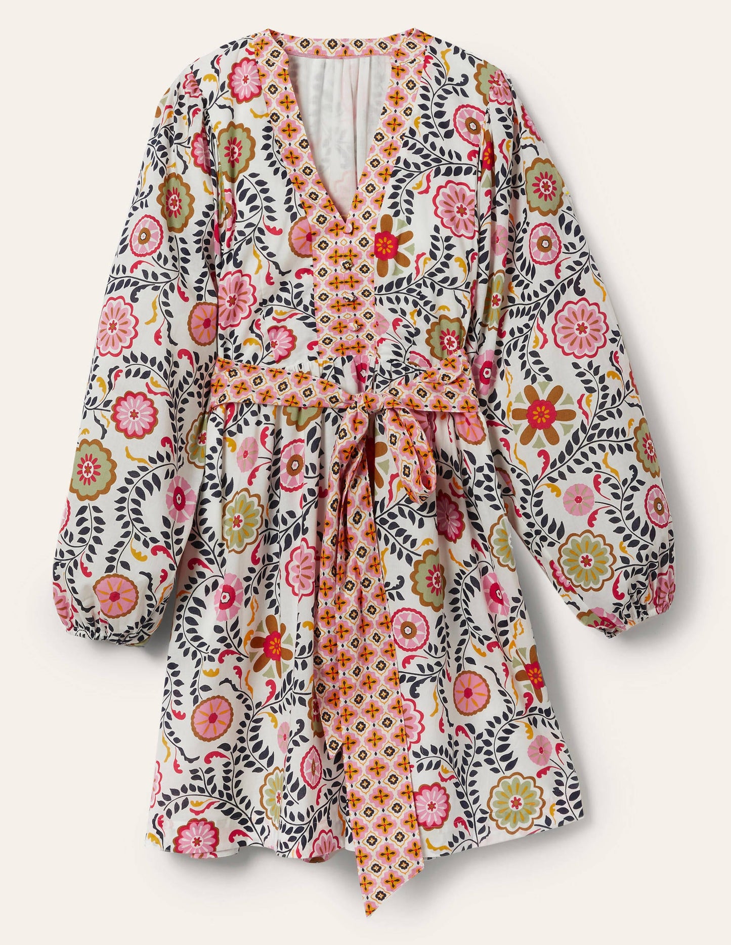 Notch Neck Cotton Dress-Ivory, Opulent Garden