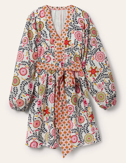 Notch Neck Cotton Dress-Ivory, Opulent Garden-5