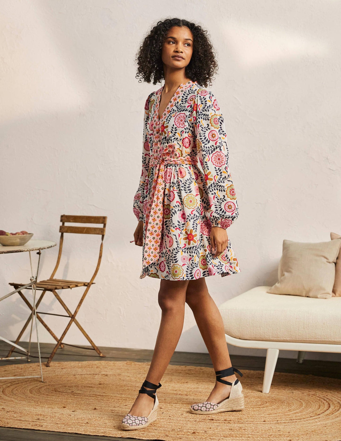 Notch Neck Cotton Dress-Ivory, Opulent Garden