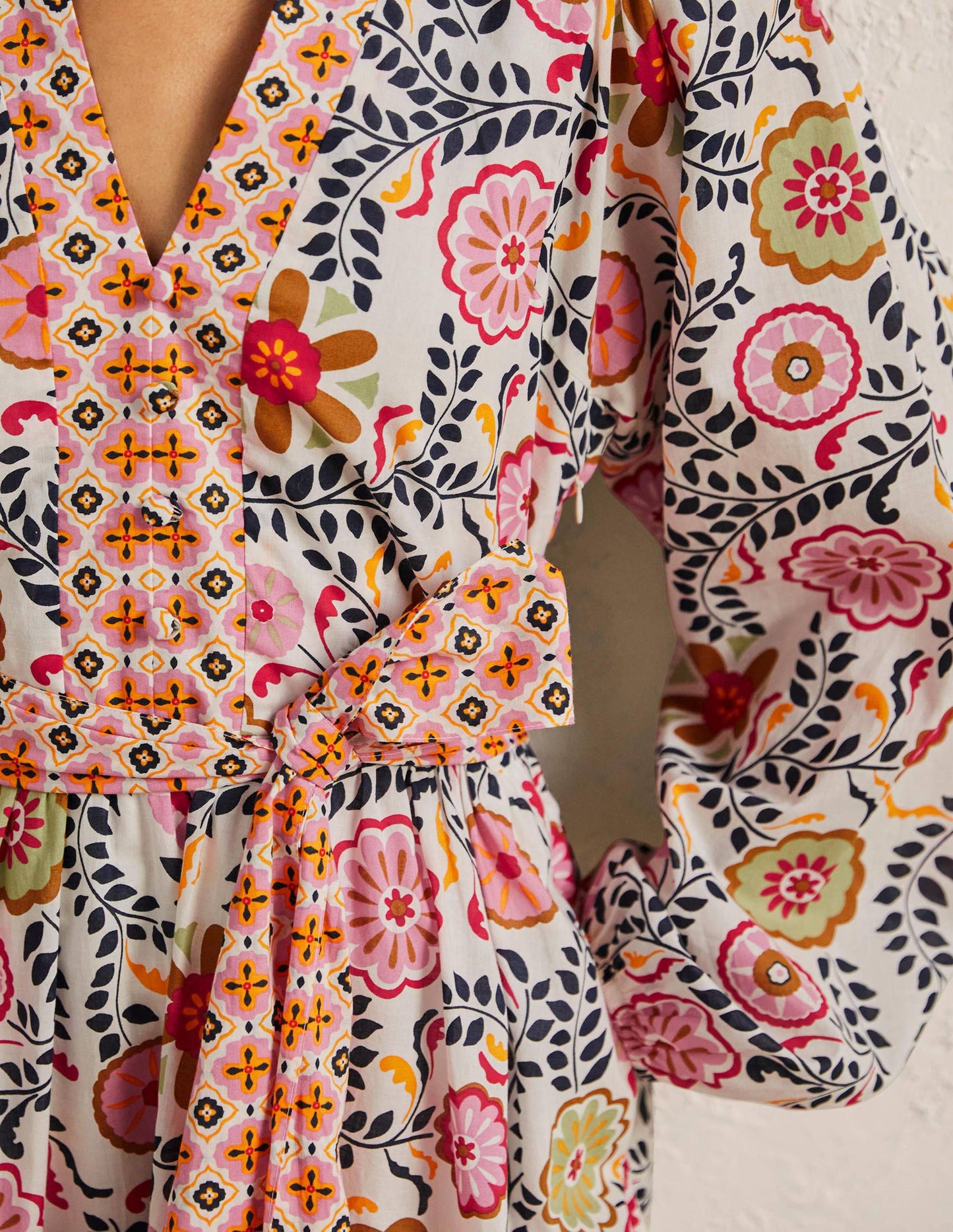 Notch Neck Cotton Dress-Ivory, Opulent Garden