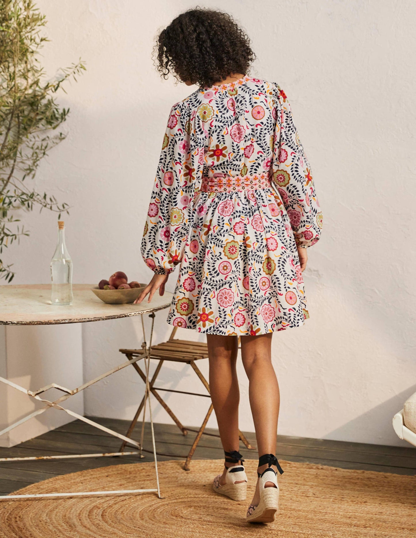 Notch Neck Cotton Dress-Ivory, Opulent Garden