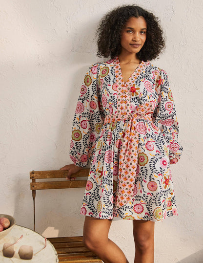 Notch Neck Cotton Dress-Ivory, Opulent Garden-4