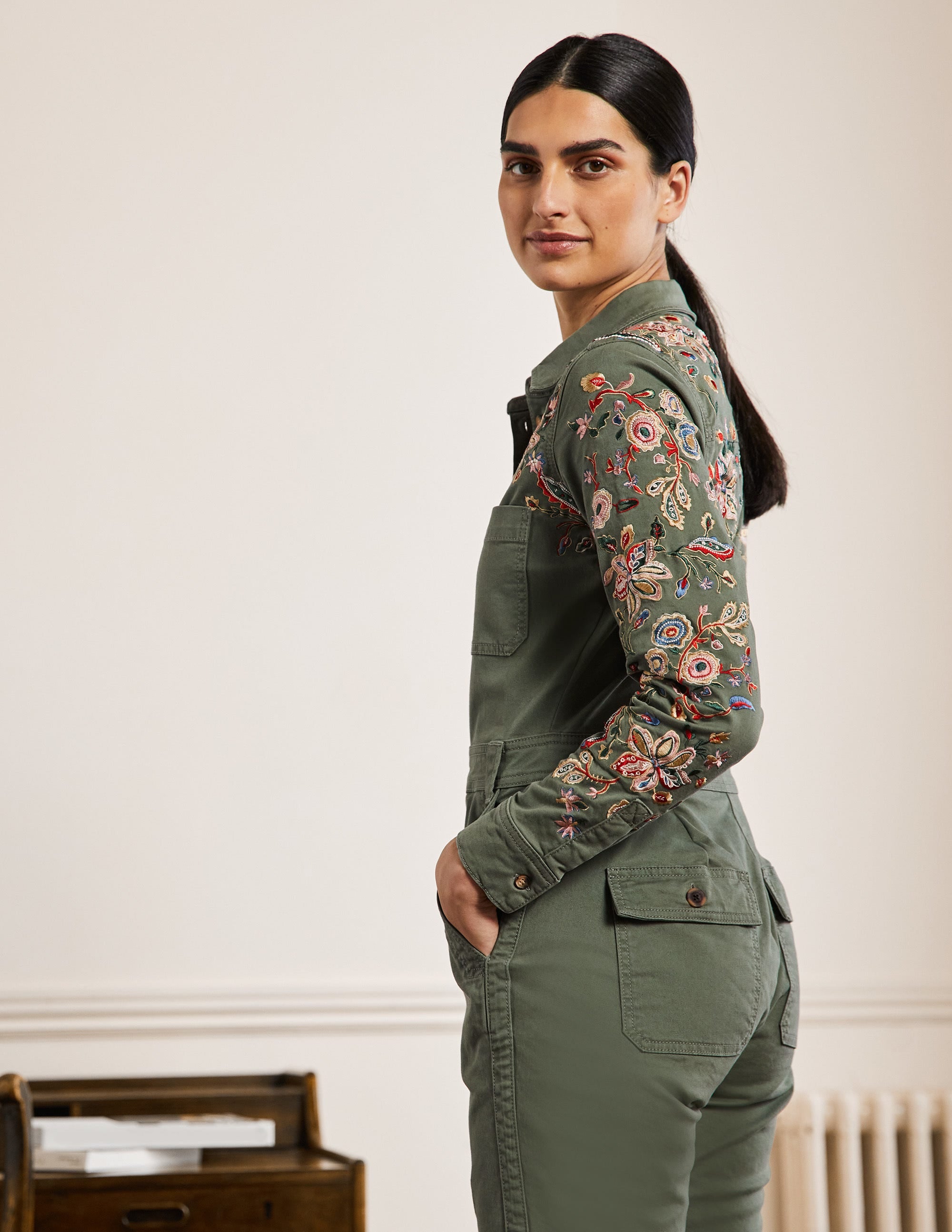 Carly Baumwoll-Jumpsuit-Khaki, Stickerei - Image 3