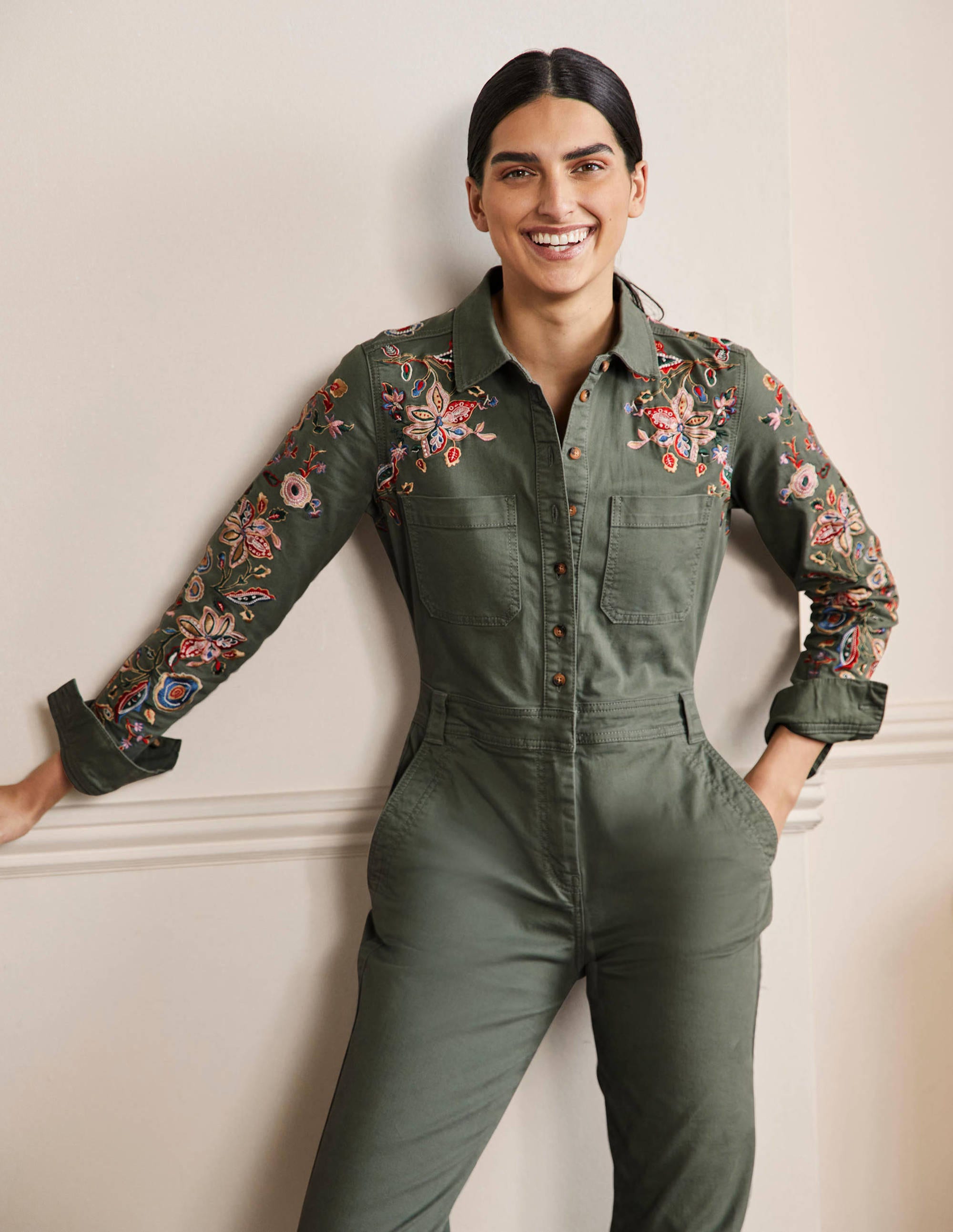 Carly Baumwoll-Jumpsuit-Khaki, Stickerei - Image 4