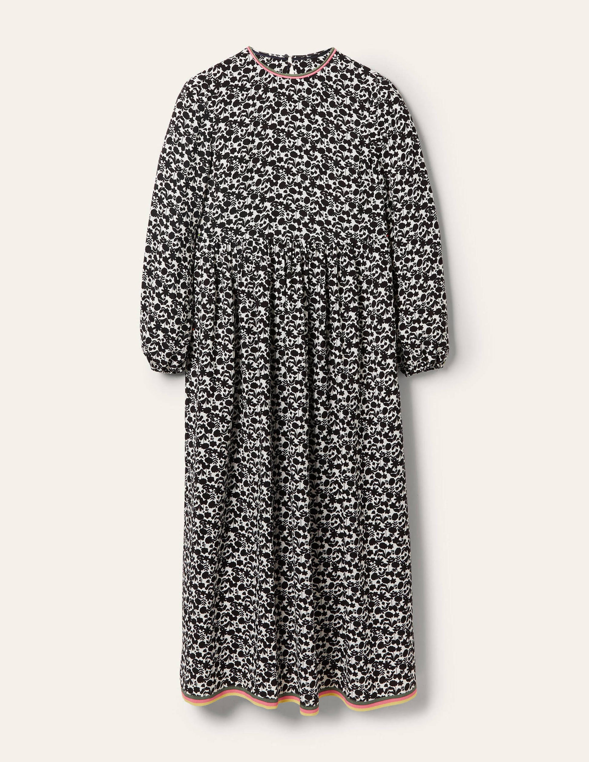 Maxikleid mit Bortendetail-Schwarz, Blüten-5