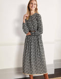 Maxikleid mit Bortendetail-Schwarz, Blüten