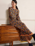 Robe longue ornementée-Noir, motif Floral Bloom multi