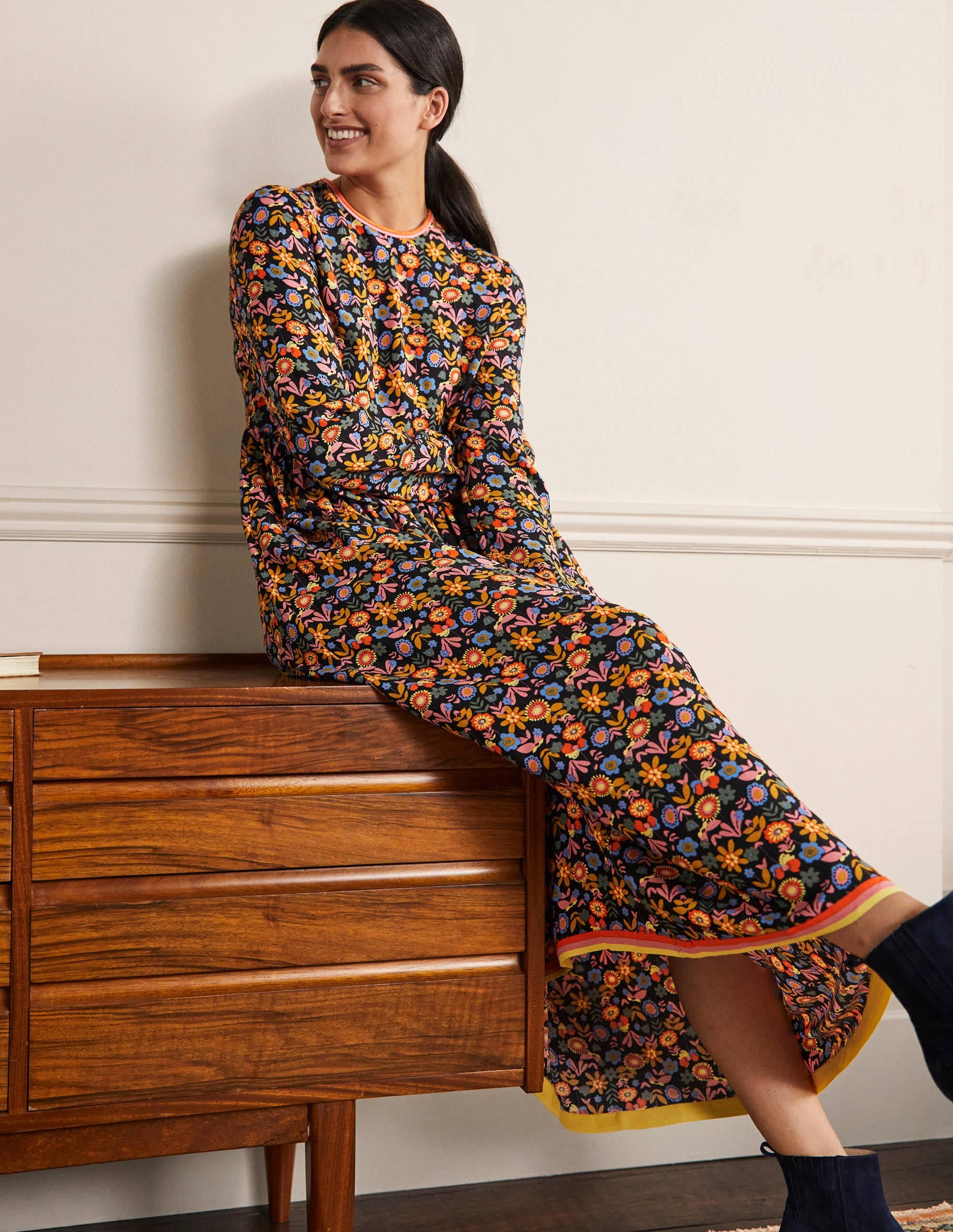 Robe longue ornementée-Noir, motif Floral Bloom multi - Image 1