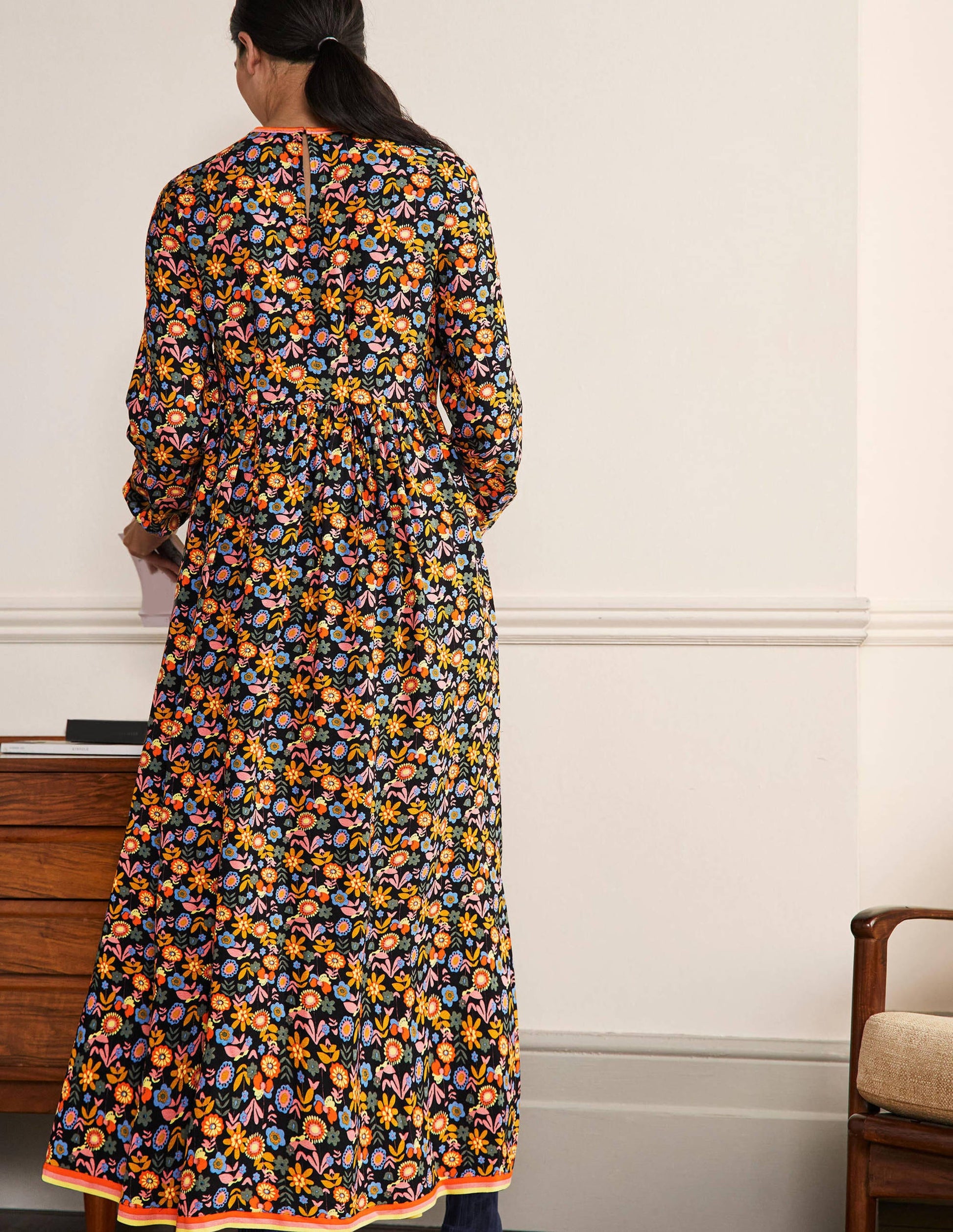 Robe longue ornementée-Noir, motif Floral Bloom multi-3