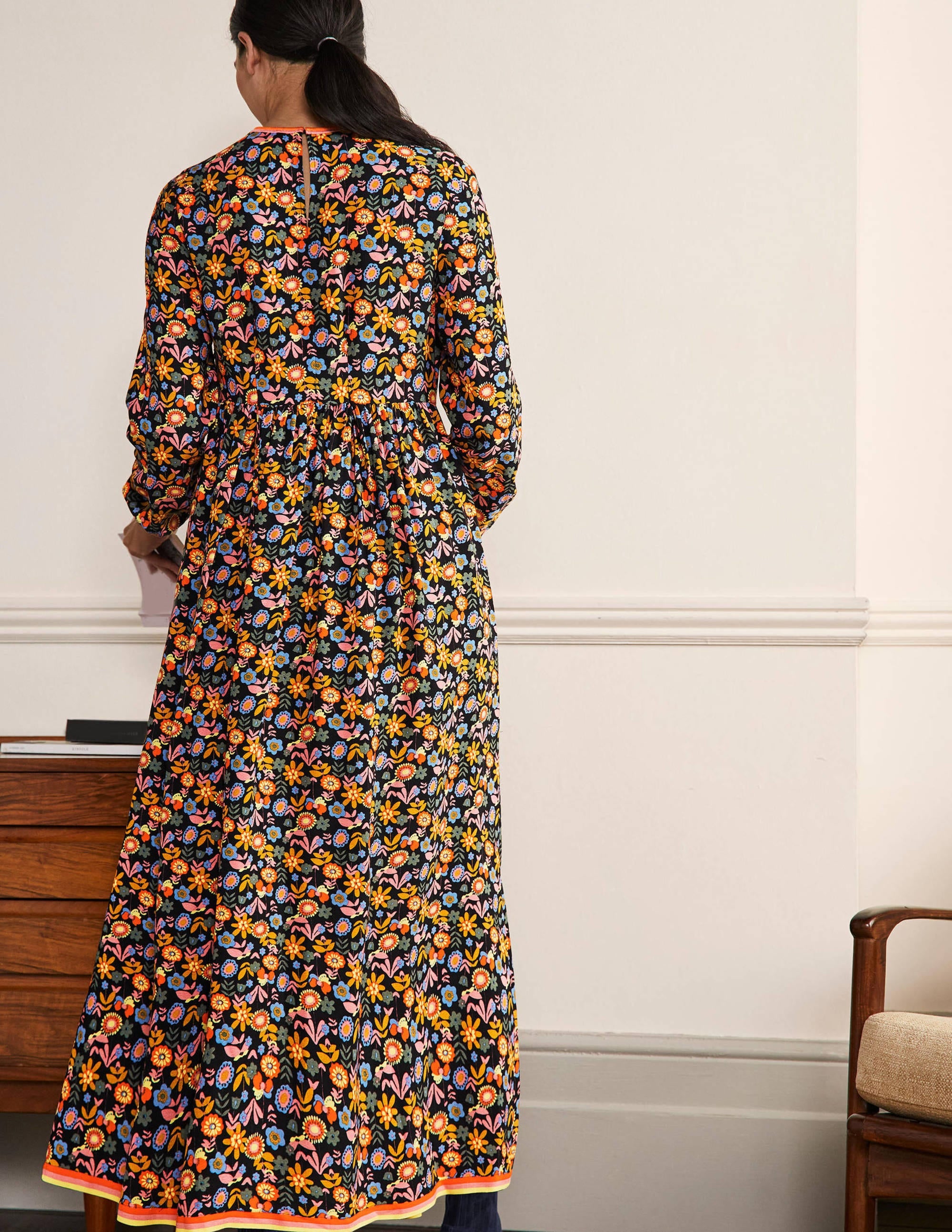 Robe longue ornementée-Noir, motif Floral Bloom multi - Image 3