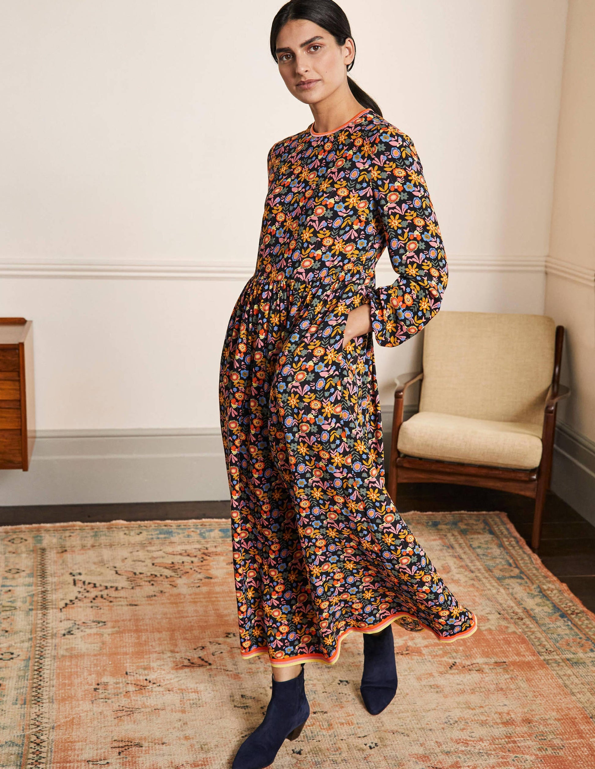 Robe longue ornementée-Noir, motif Floral Bloom multi-4