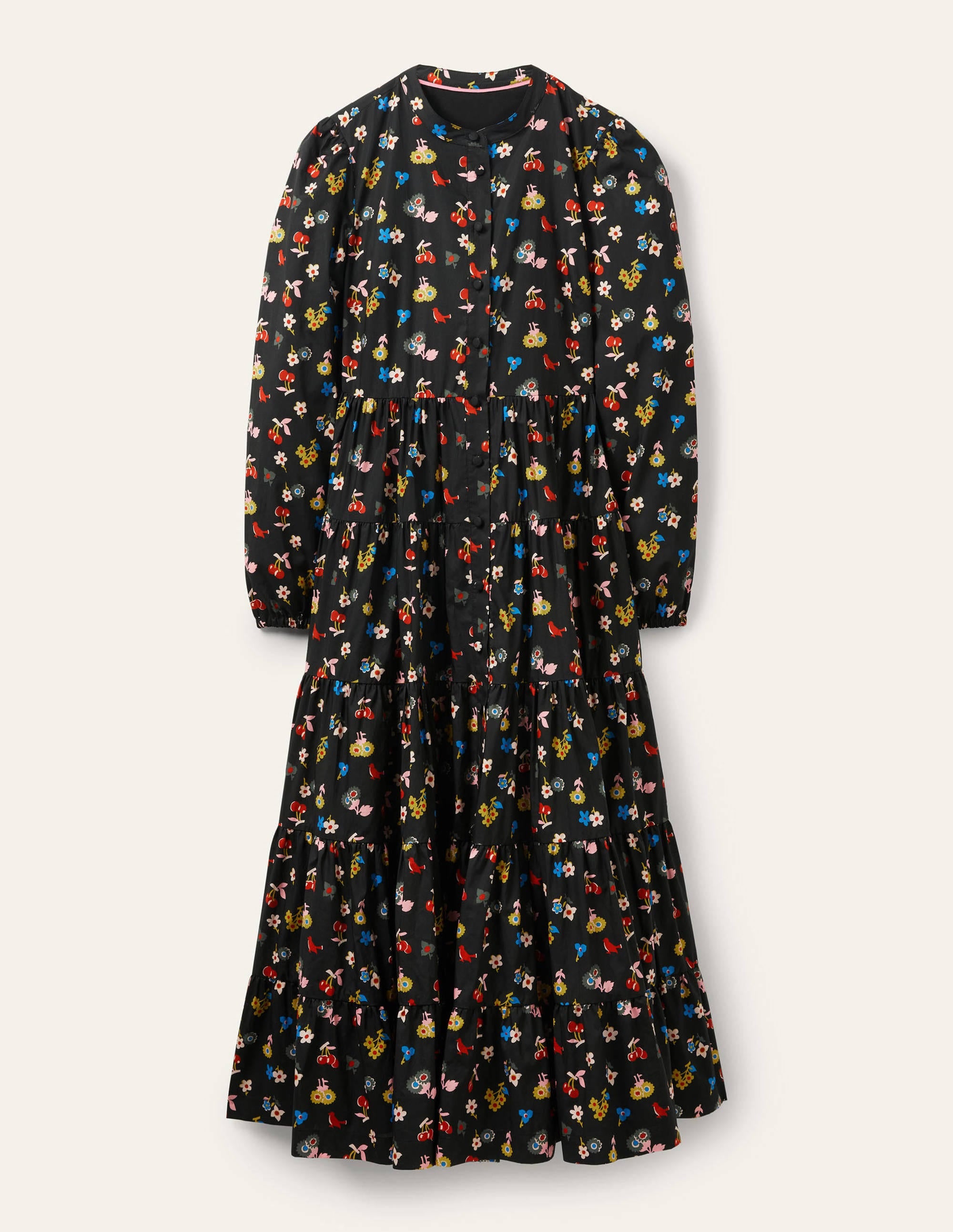 Maxikleid mit mehreren Stufen-Schwarz, Waldknospen - Image 5