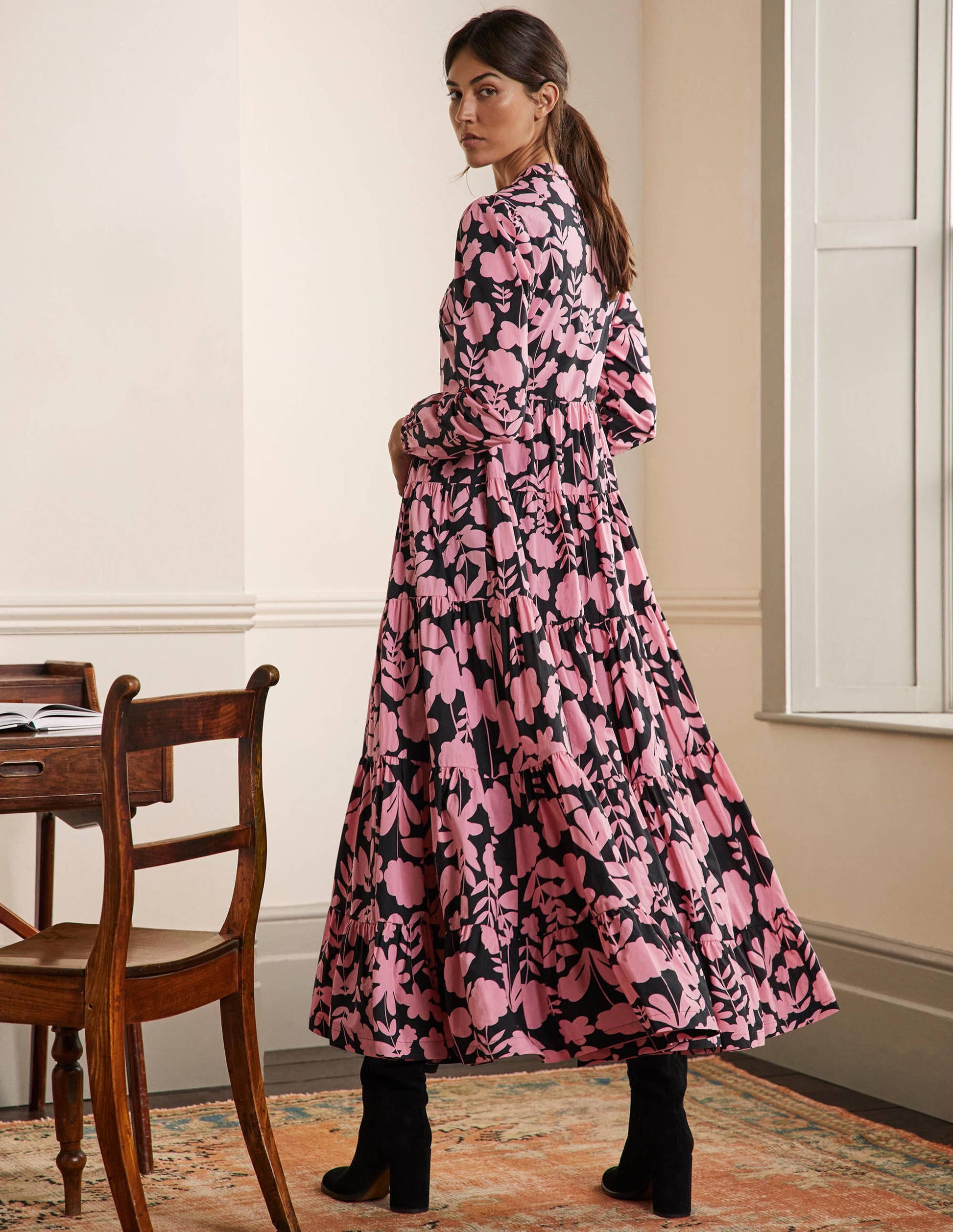 Maxikleid mit mehreren Stufen-Kirschblütenrosa, Blüten-3
