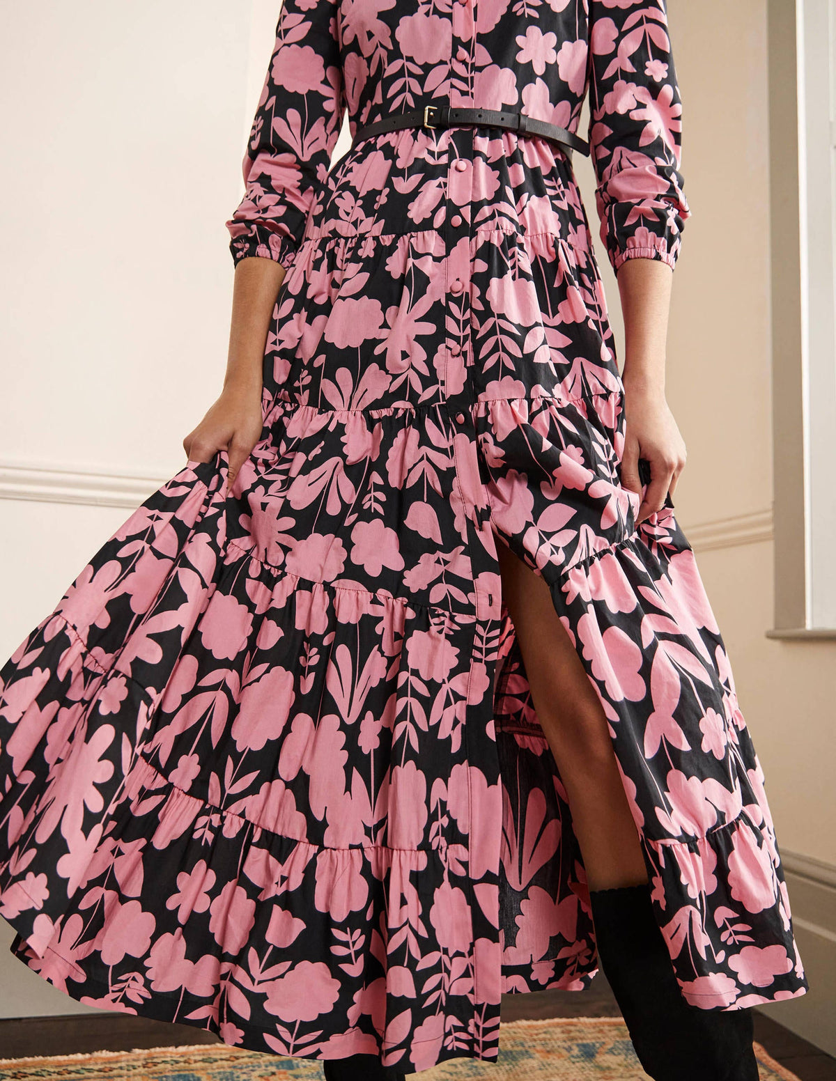Maxikleid mit mehreren Stufen-Kirschblütenrosa, Blüten - Image 4