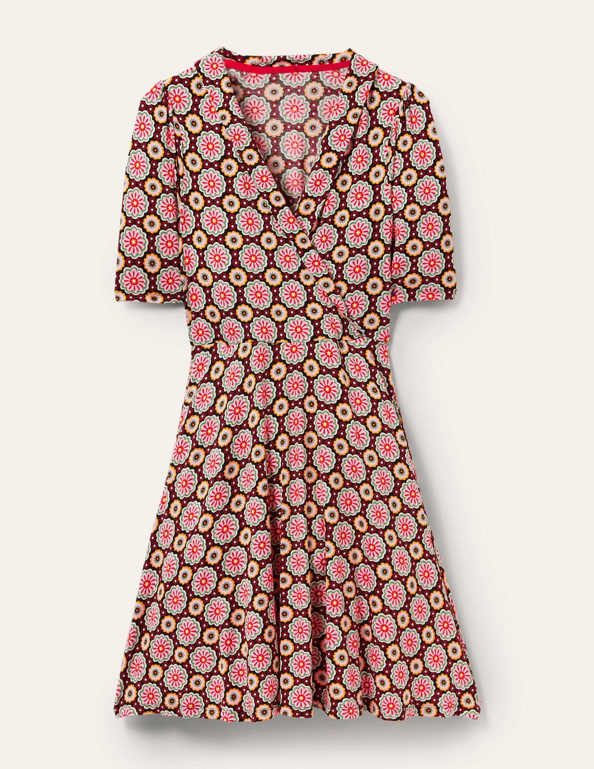Fixed Wrap Jersey Dress-Black, Opulent Daisy-5